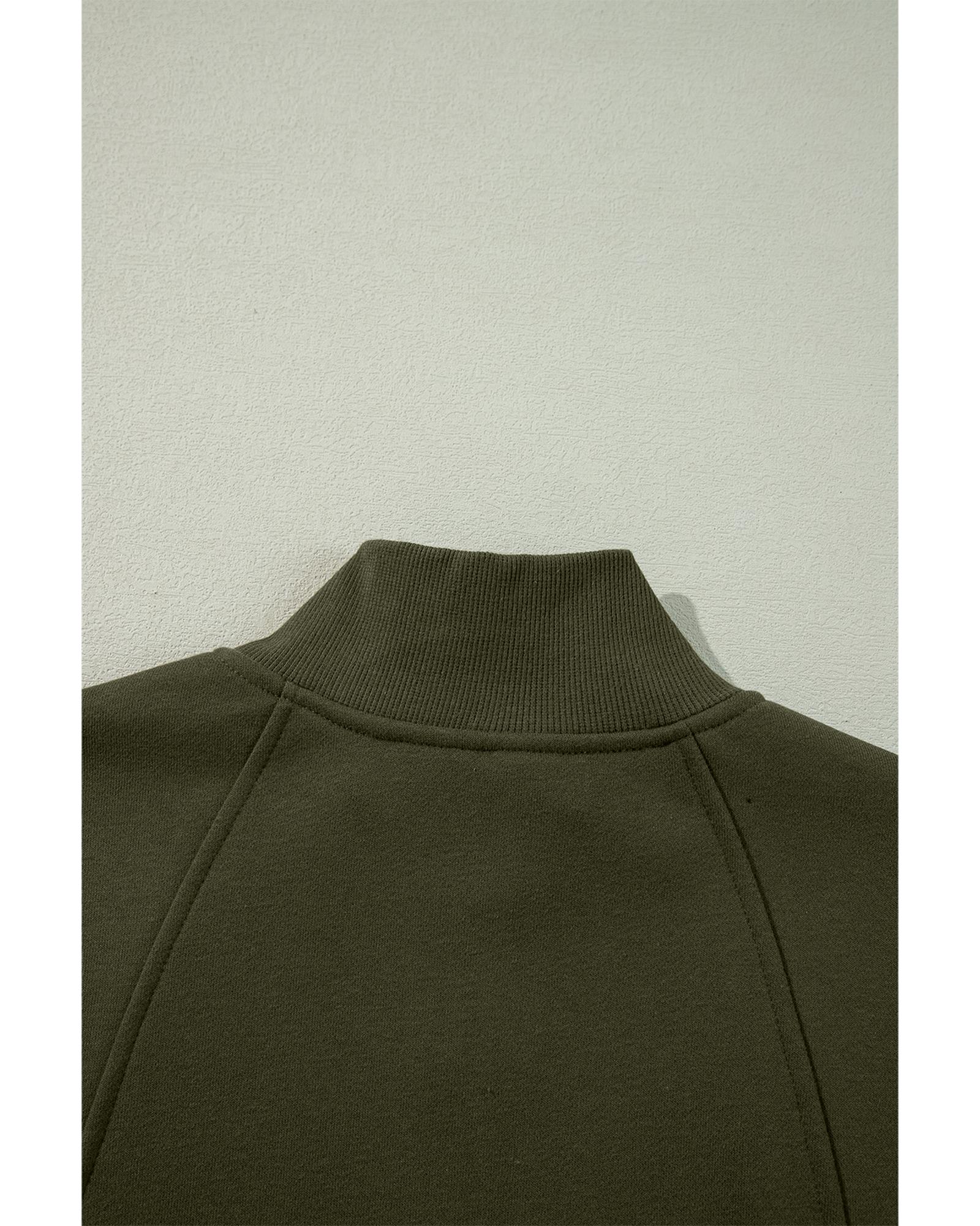 V539-AZEXDC25317408-P609-S-202506130311-04 Jungle Green Zipped Neck Pullover Drop Shoulder Sweatshirt - S - Image 5