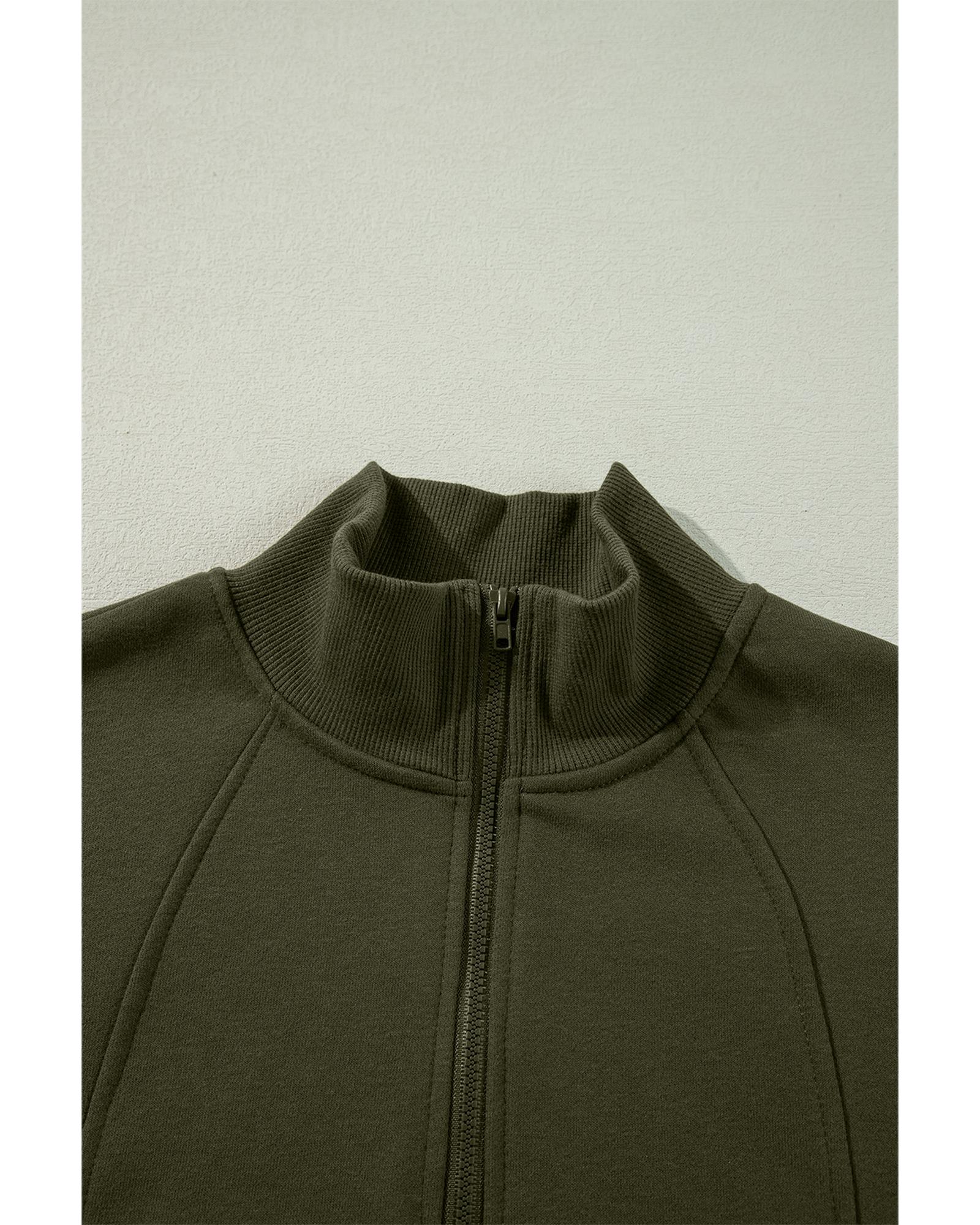 V539-AZEXDC25317408-P609-S-202506130311-07 Jungle Green Zipped Neck Pullover Drop Shoulder Sweatshirt - S - Image 8