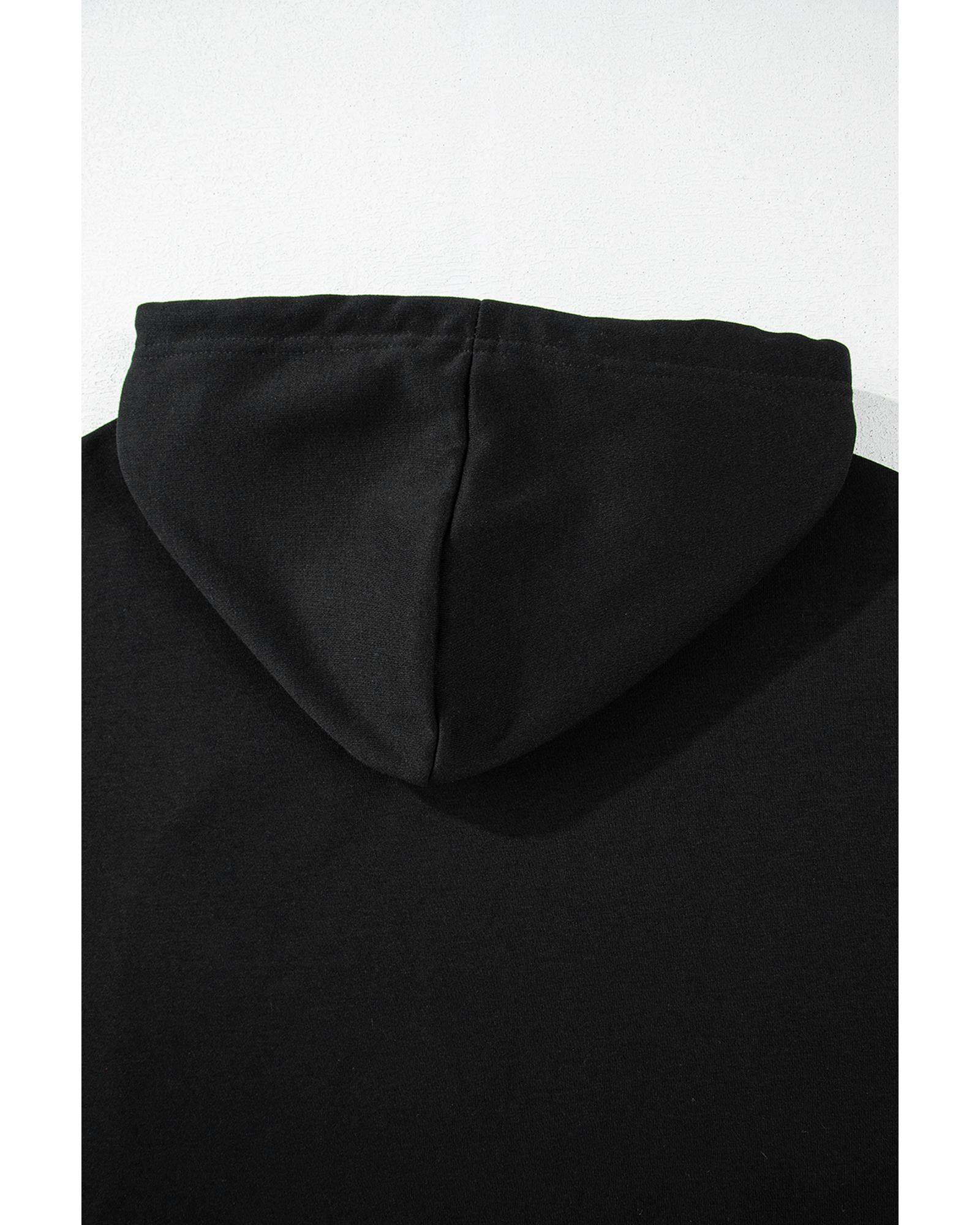 V539-AZEXDC25317540-P2-XL-202508282355-00 Black Solid Drop Shoulder Drawstring Cropped Hoodie - XL - Image 1