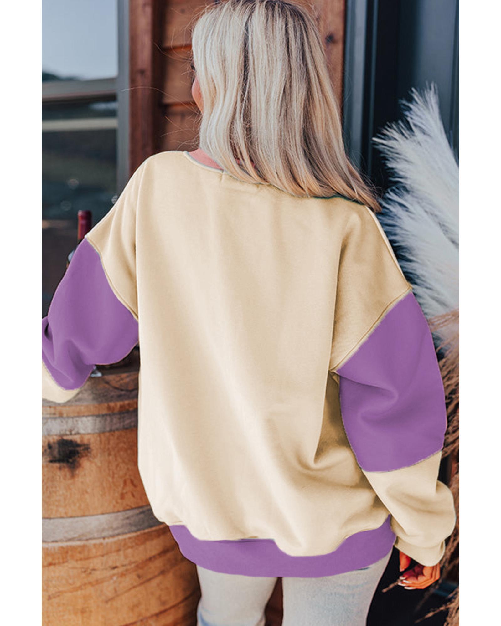 V539-AZEXDC25317584-P1208-M-202508271715-00 Meadow Mauve Colorblock Patchwork Drop Shoulder Sweatshirt - M - Image 1