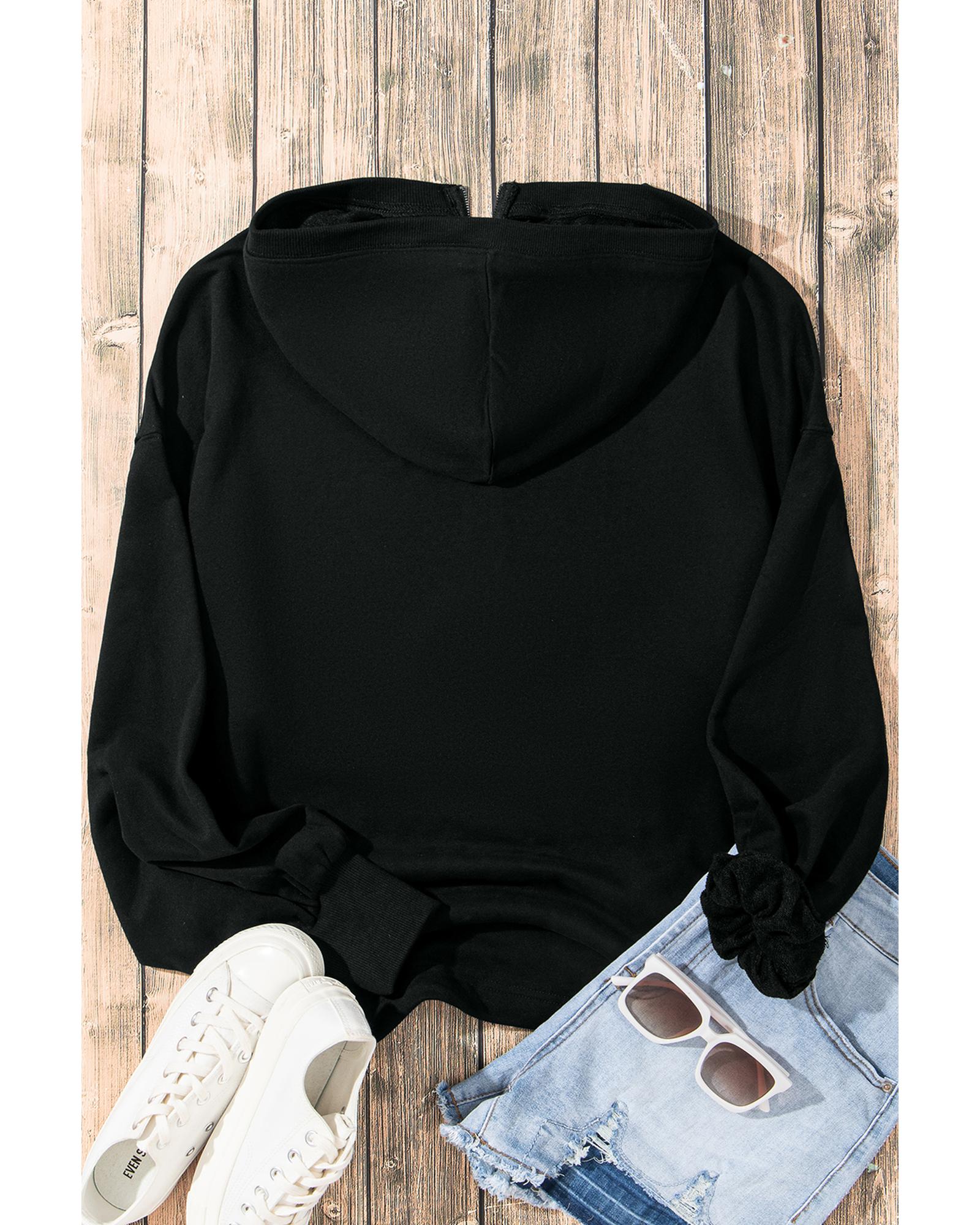 V539-AZEXDC25317593-P2-2XL-202508272025-00 Black Solid Kangaroo Pocket Half Zipper Oversized Hoodie - 2XL - Image 1