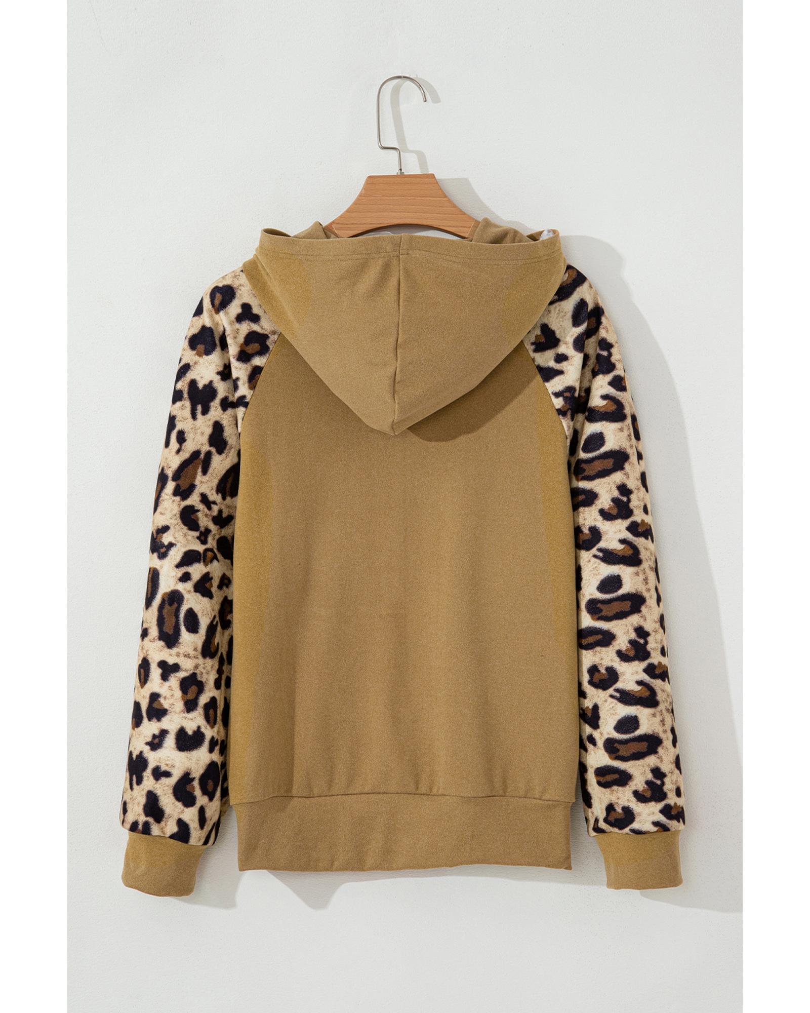V539-AZEXDC25317642-P4016-S-202506130706-00 Light French Beige Leopard Print Patchwork Raglan Sleeve Half Buttons Hoodie - S - Image 1