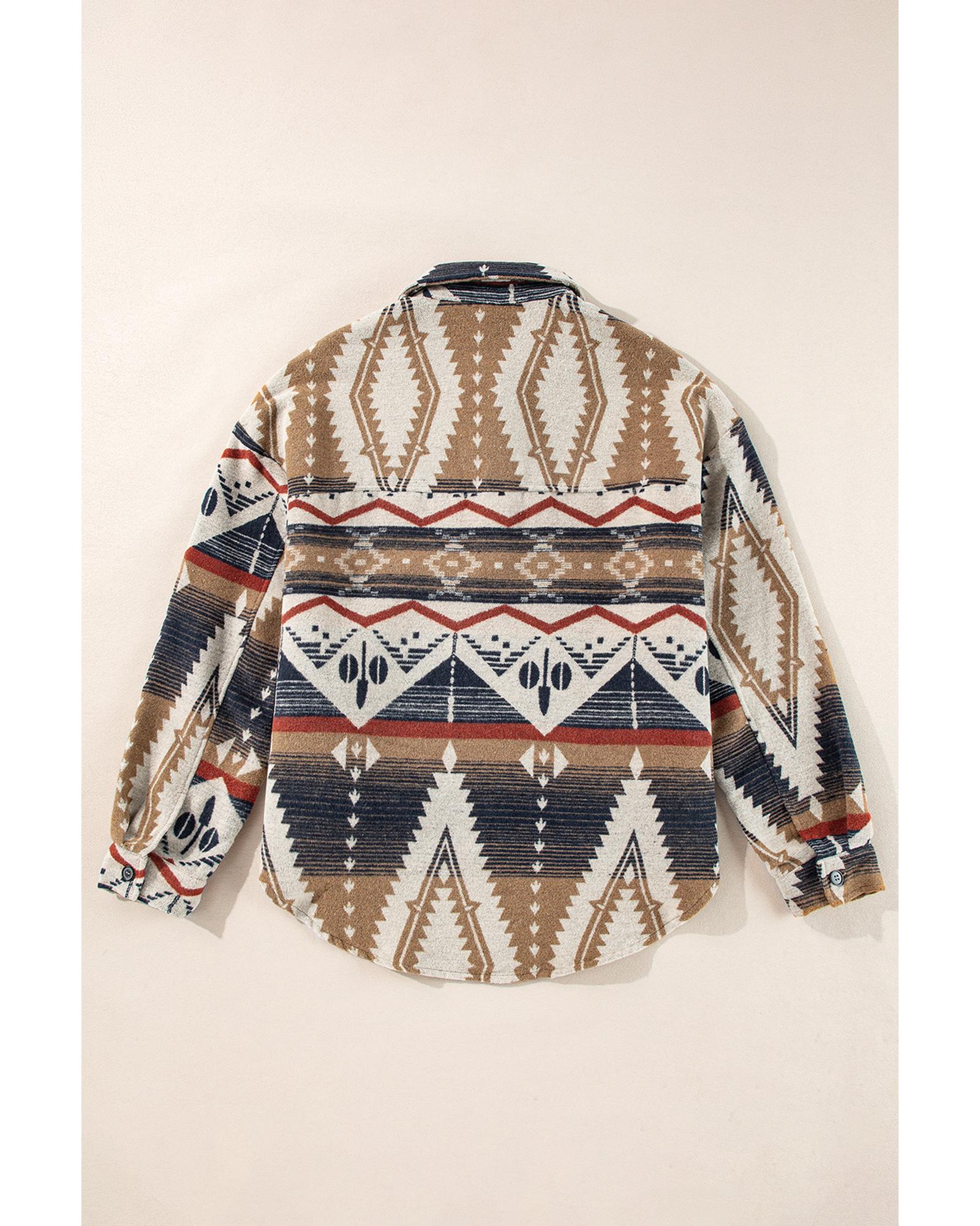 V539-AZEXDC25317841-P1722-S-202506130507-02 Brown Western Aztec Collared Button-up Sweatshirt - S - Image 3
