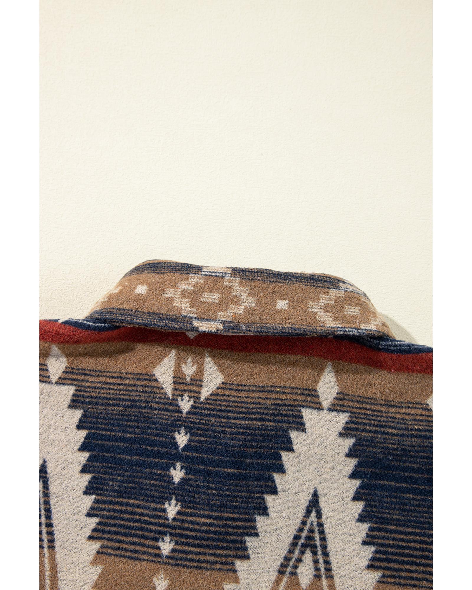 V539-AZEXDC25317841-P1722-S-202506130507-03 Brown Western Aztec Collared Button-up Sweatshirt - S - Image 4