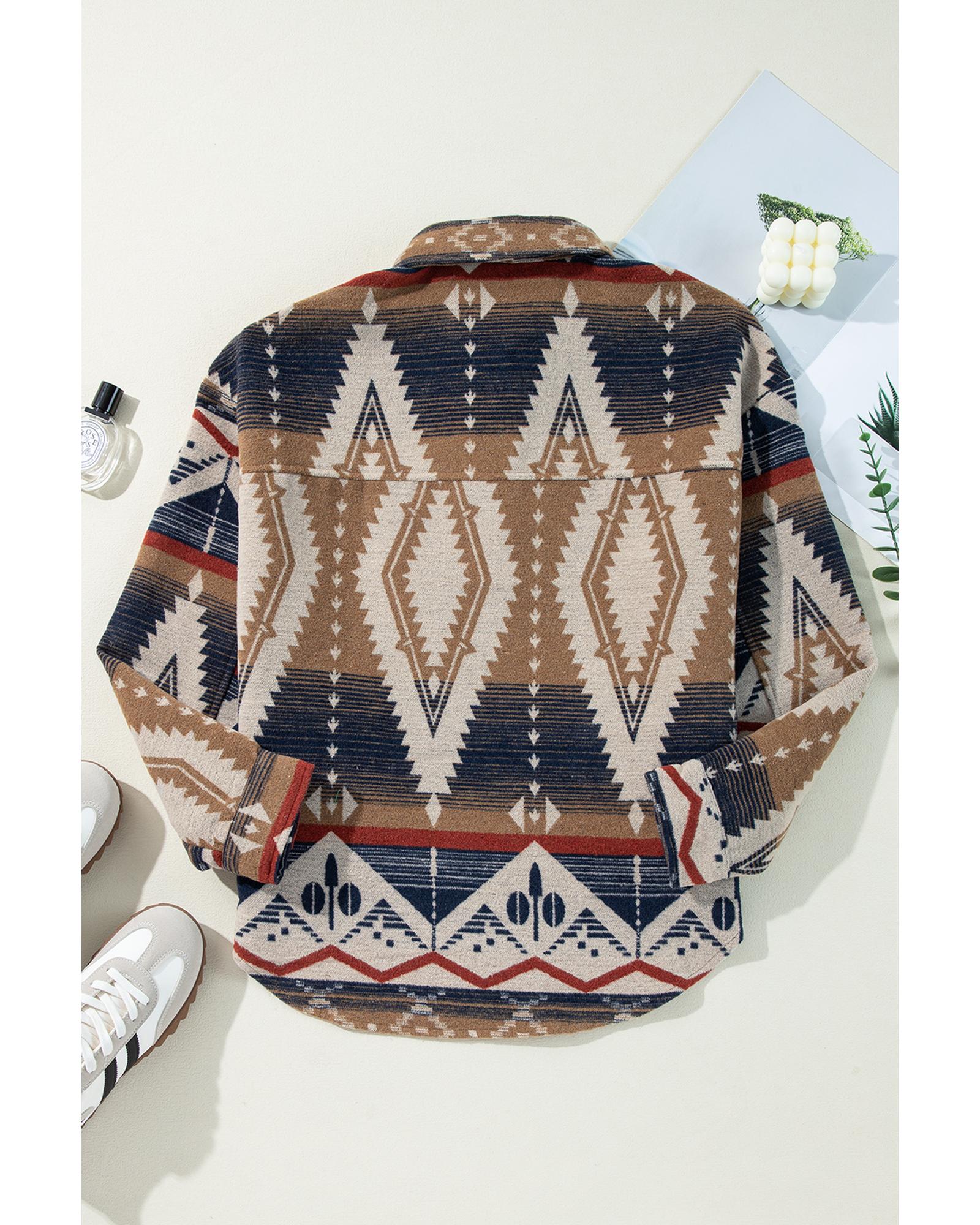 V539-AZEXDC25317841-P1722-S-202506130507-05 Brown Western Aztec Collared Button-up Sweatshirt - S - Image 6