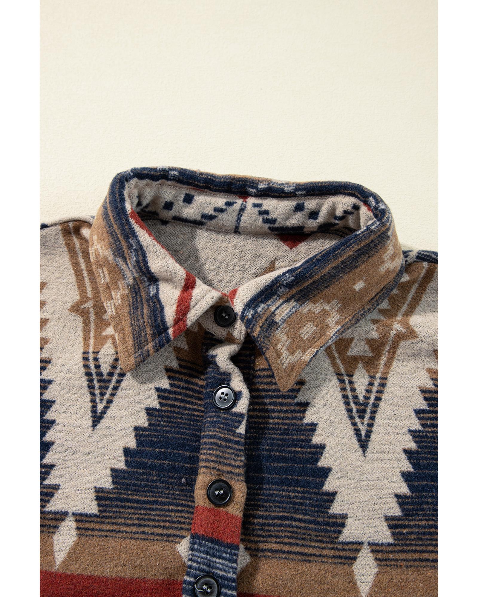 V539-AZEXDC25317841-P1722-S-202506130507-06 Brown Western Aztec Collared Button-up Sweatshirt - S - Image 7