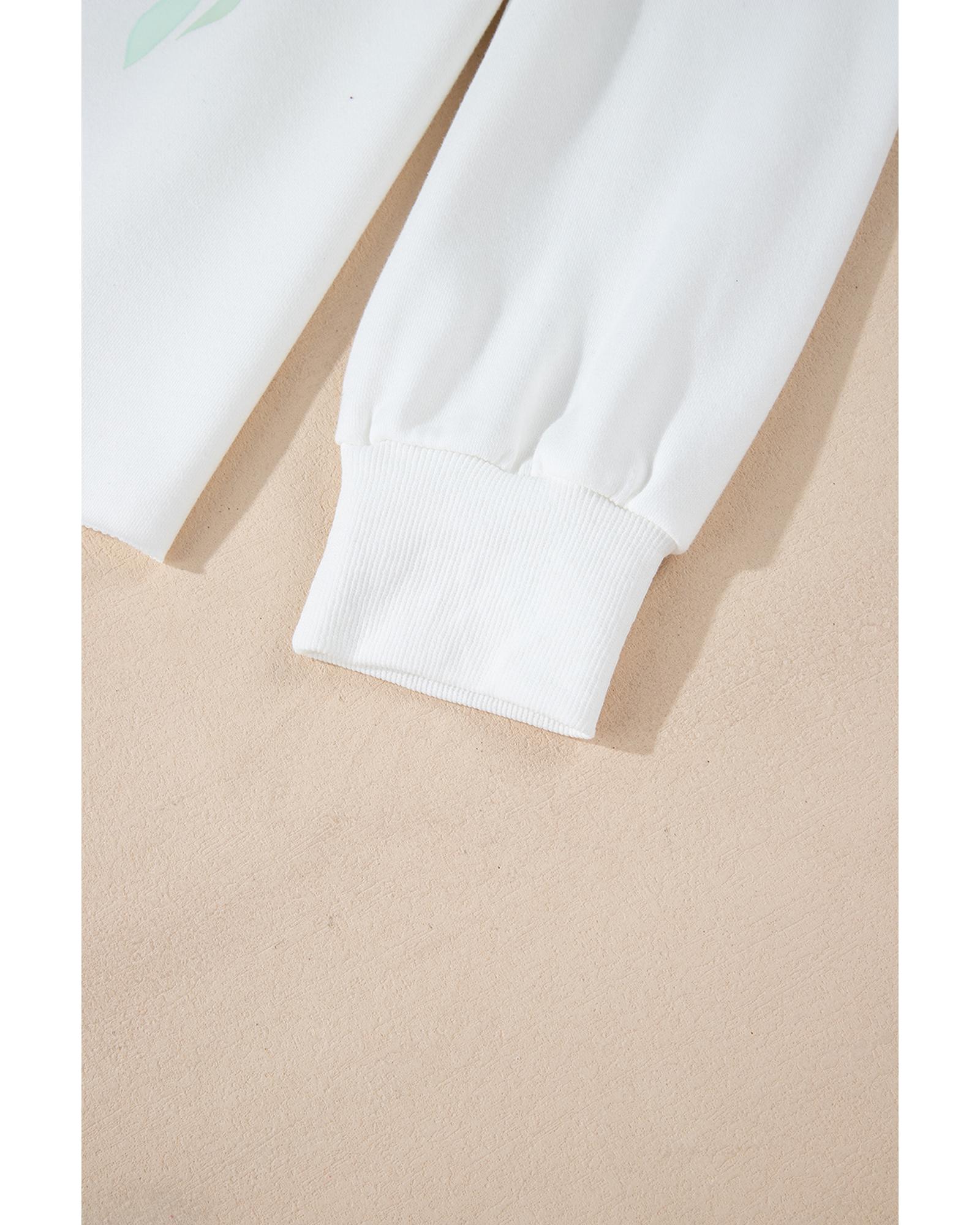 V539-AZEXDC25317882-P120-M-202508271610-00 White Bowknot Pattern Drop Shoulder Loose Sweatshirt - M - Image 1