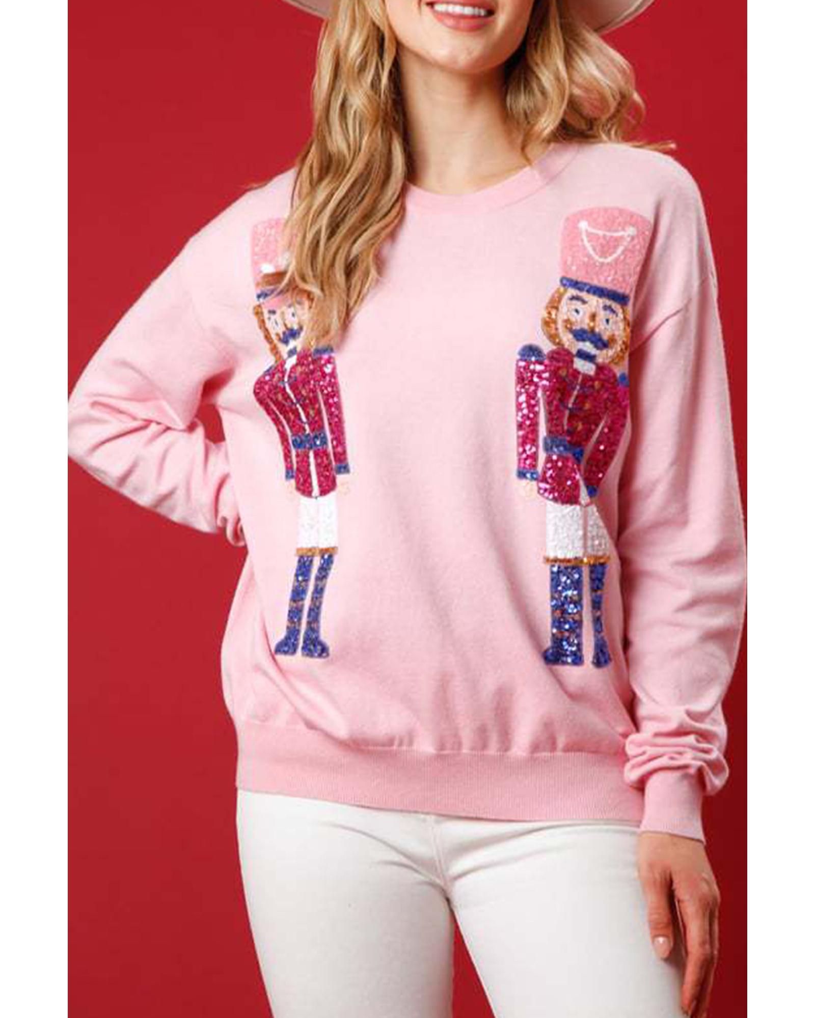 V539-AZEXDC25318909-P10-L-202508281530-00 Pink Nutcracker Christmas Crew Neck Sweatshirt - L - Image 1