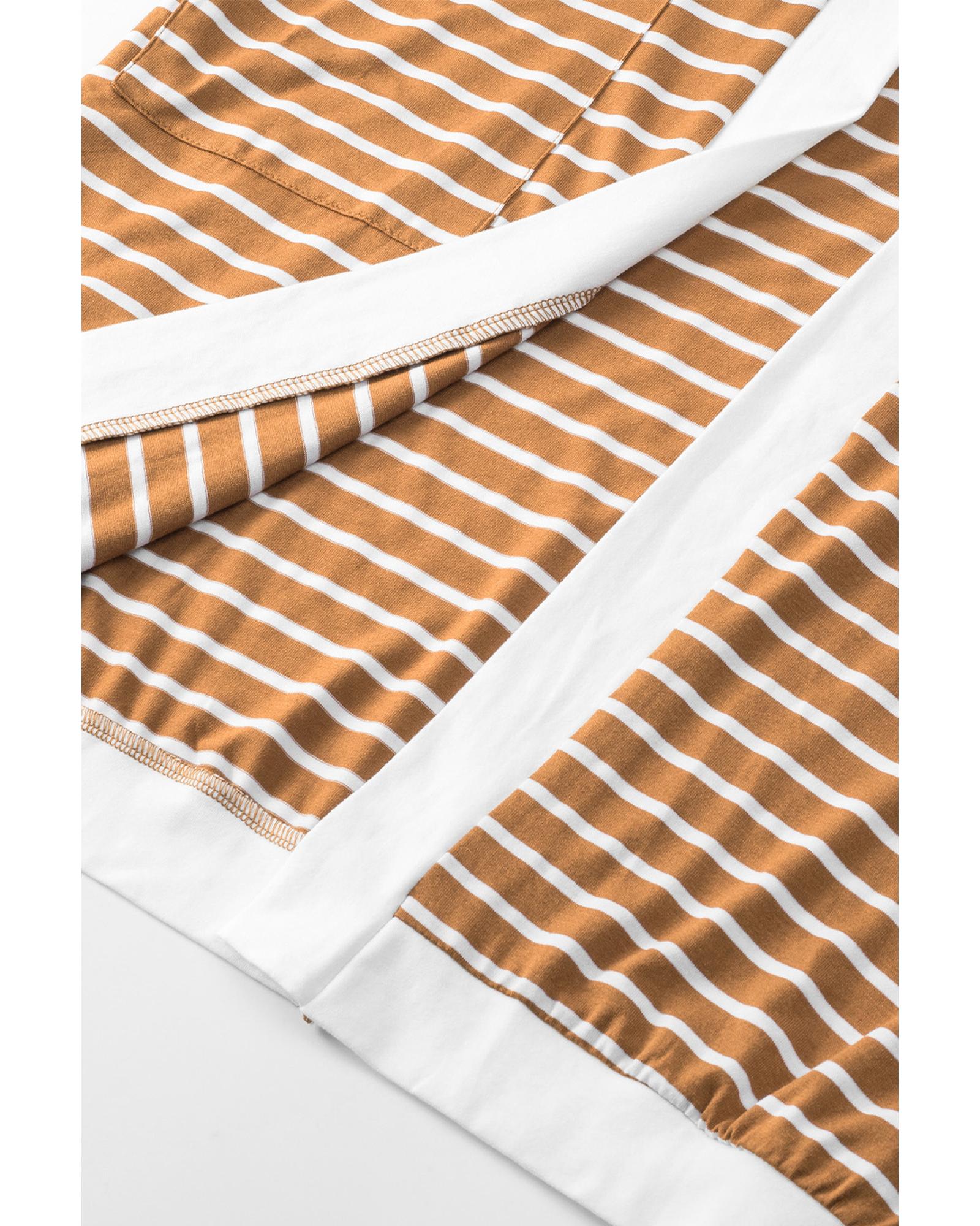 V539-AZEXDC2541971-17-XL-202508280115-02 Brown Striped Side Pockets Open Front Cardigan - XL - Image 3