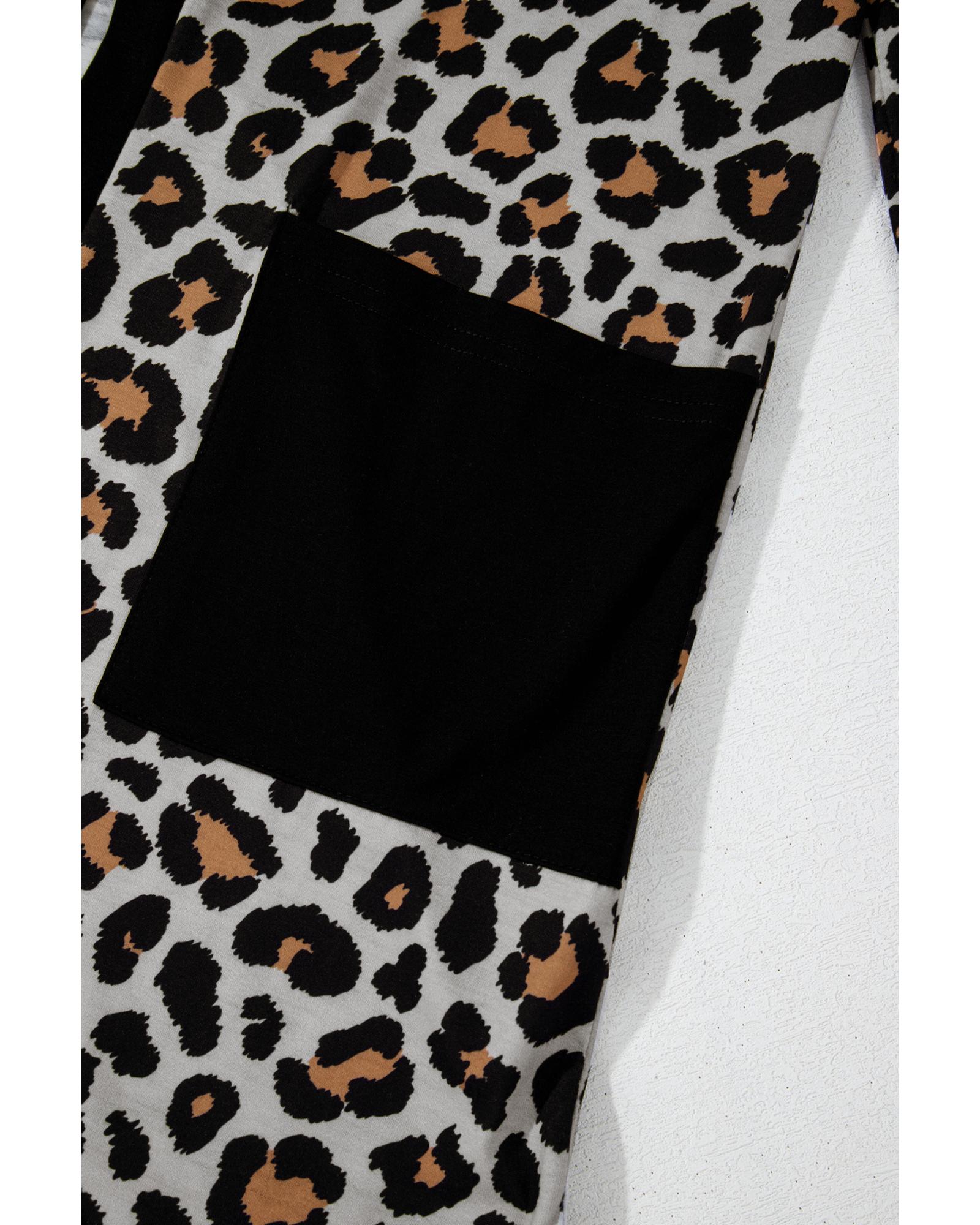 V539-AZEXDC2542502-P220-M-202508300005-01 Black Leopard Patched Pocket Open Front Cardigan - M - Image 2