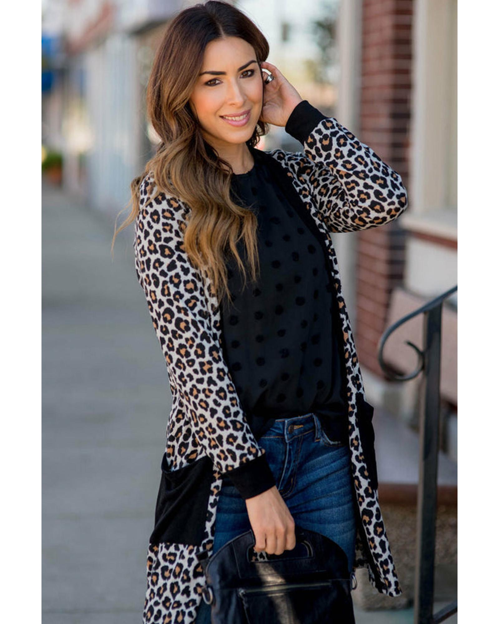 V539-AZEXDC2542502-P220-S-202506130737-07 Black Leopard Patched Pocket Open Front Cardigan - S - Image 8