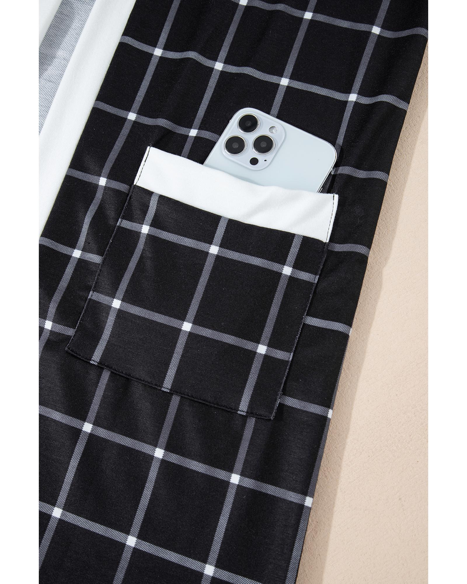 V539-AZEXDC2542503-P220-S-202506130742-05 Black Plaid Colorblock Edge Open Cardigan with Pocket - S - Image 6