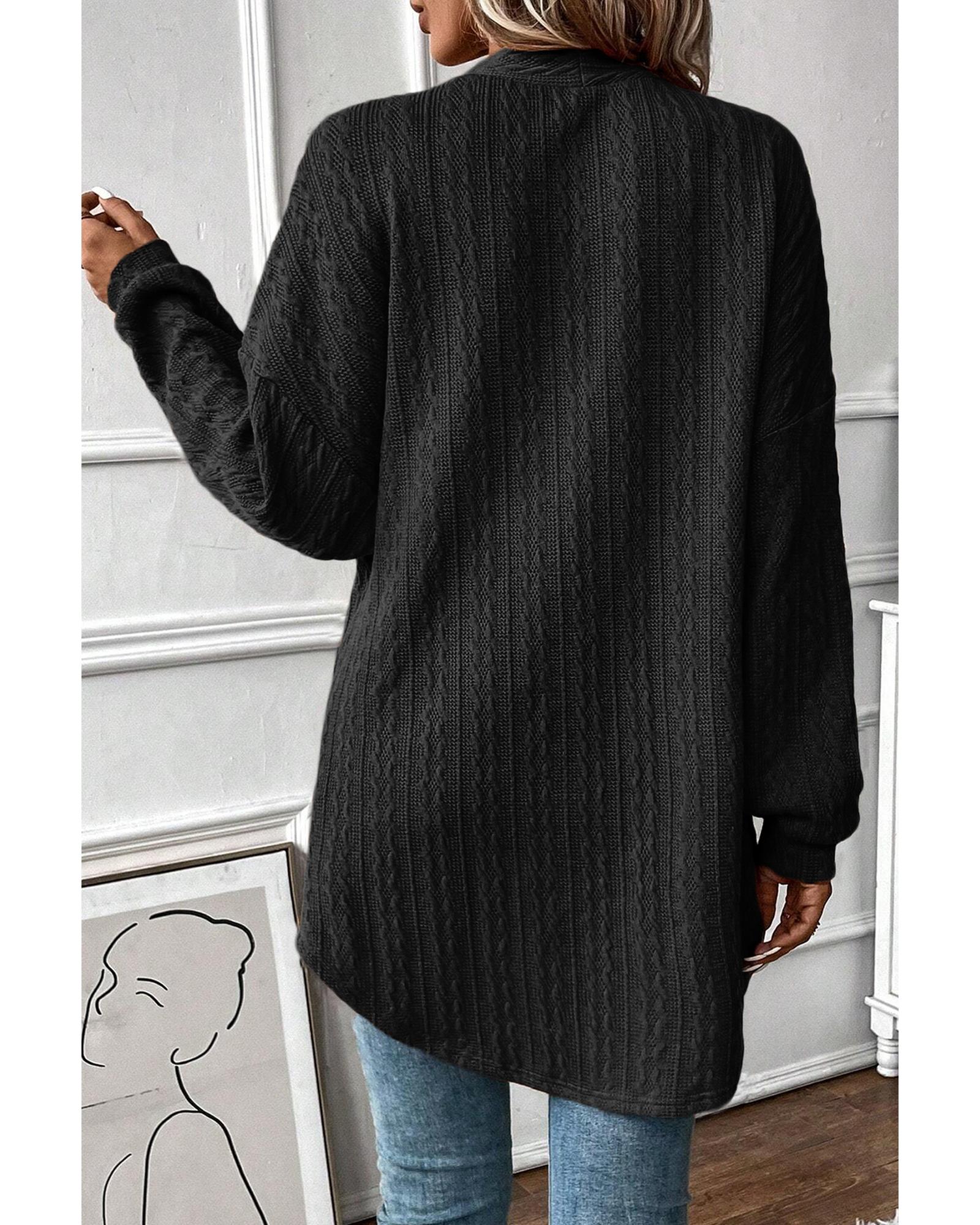 V539-AZEXDC2542524-P2-S-202506130822-03 Black Textured Knit Side Pockets Open Front Cardigan - S - Image 4