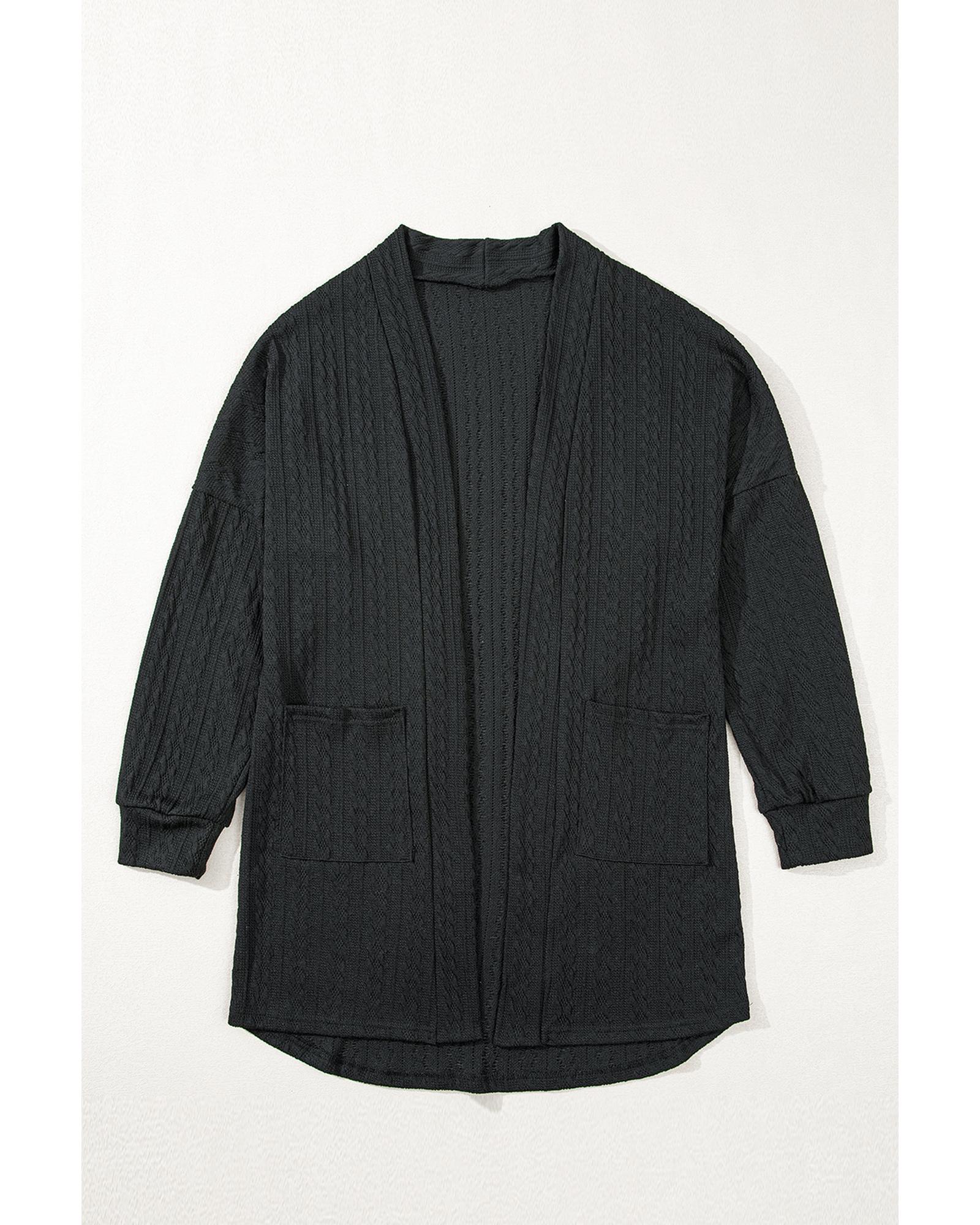V539-AZEXDC2542524-P2-S-202506130822-06 Black Textured Knit Side Pockets Open Front Cardigan - S - Image 7