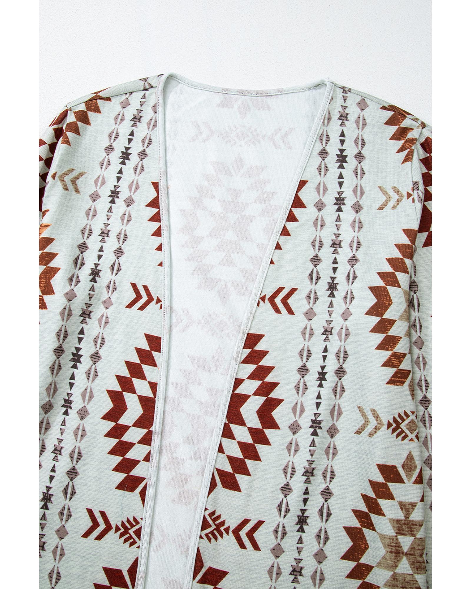 V539-AZEXDC2542552-P1720-M-202508282015-07 Brown Western Aztec Printed Open Front Long Cardigan - M - Image 8
