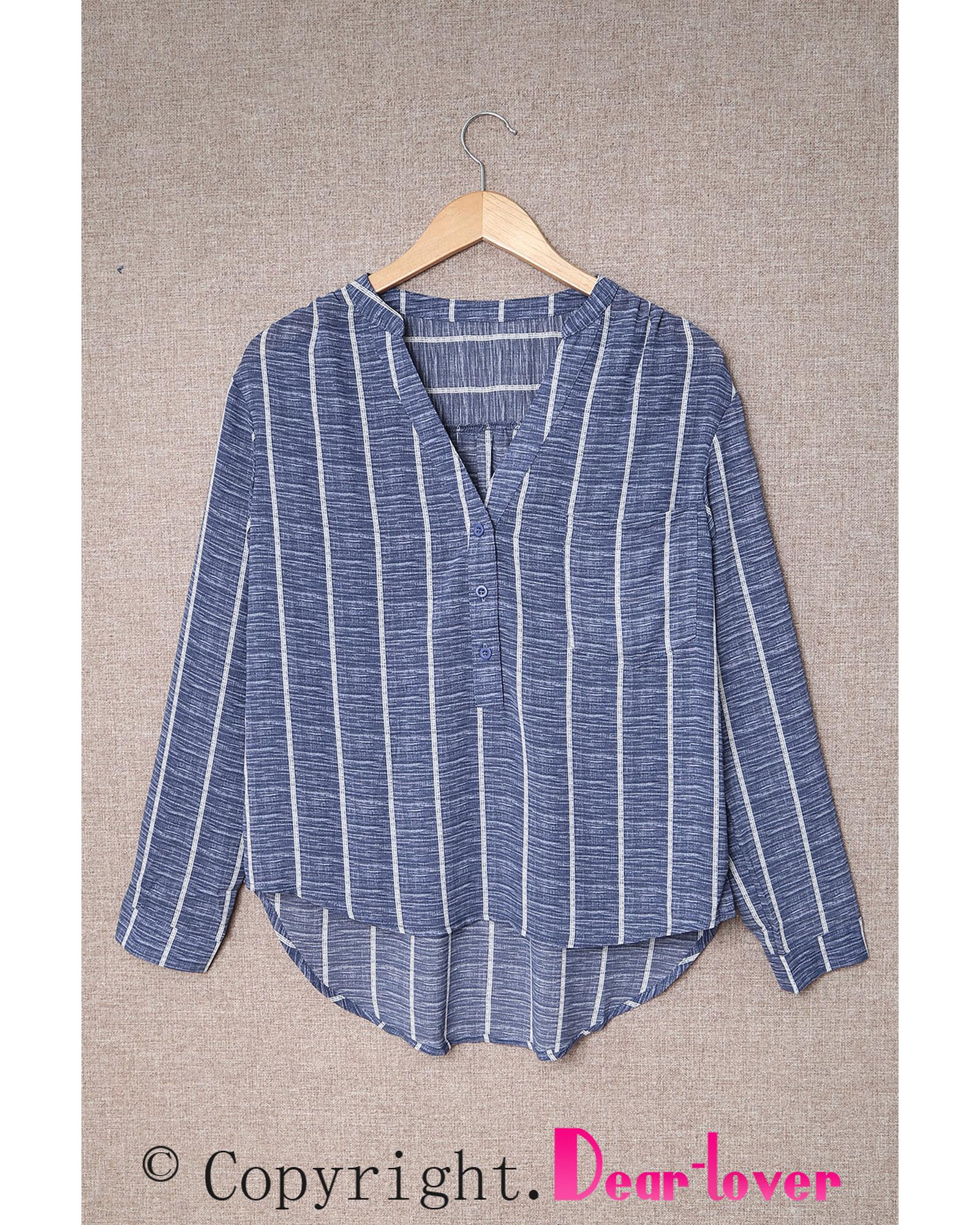 V539-AZEXDC2551025-5-S-202508290810-02 Azura Exchange Striped V Neck Pocket Long Sleeve Top - S - Image 3