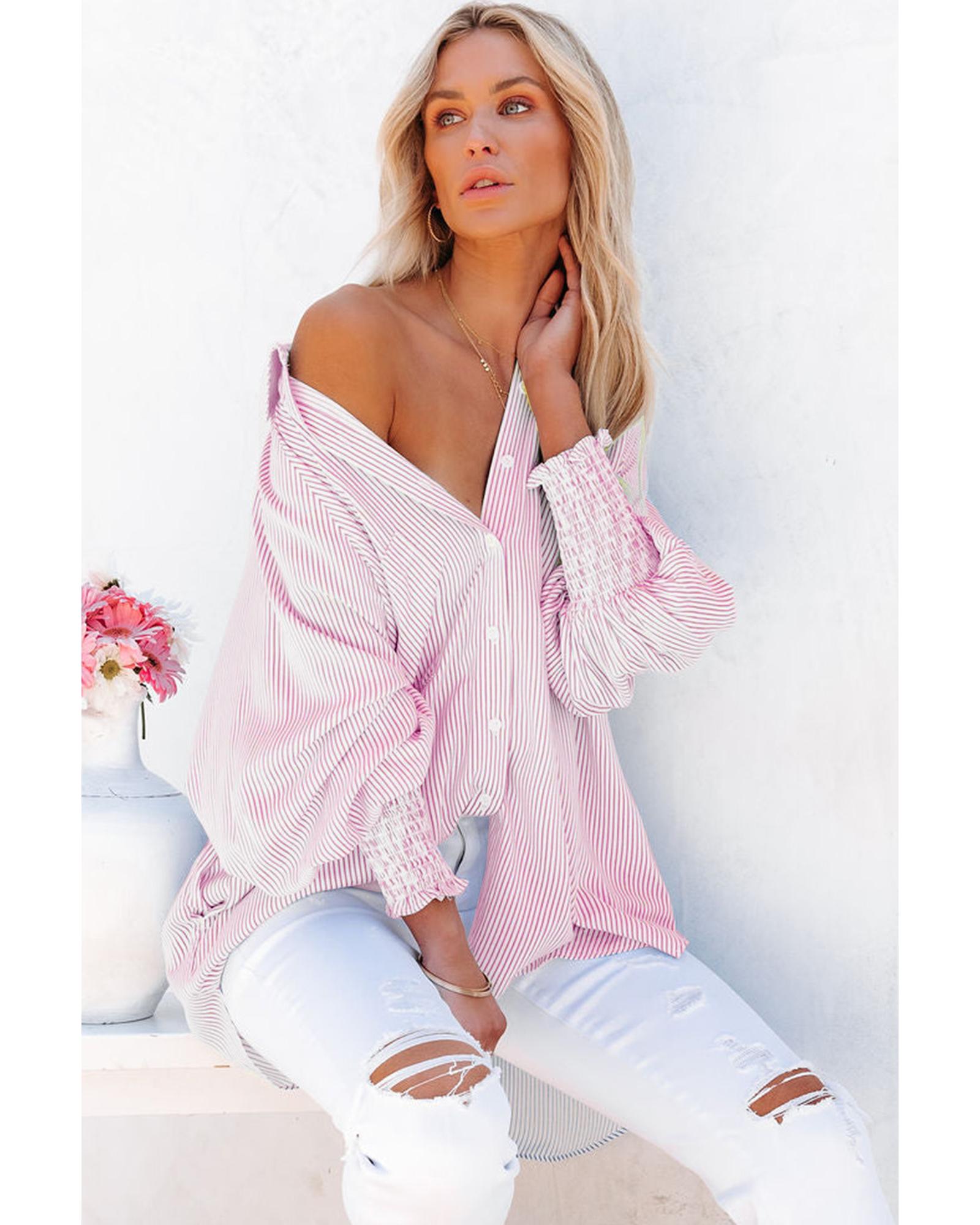 V539-AZEXDC2552685-10-L-202508251810-00 Azura Exchange Striped Boyfriend Shirt with Pocket - L - Image 1