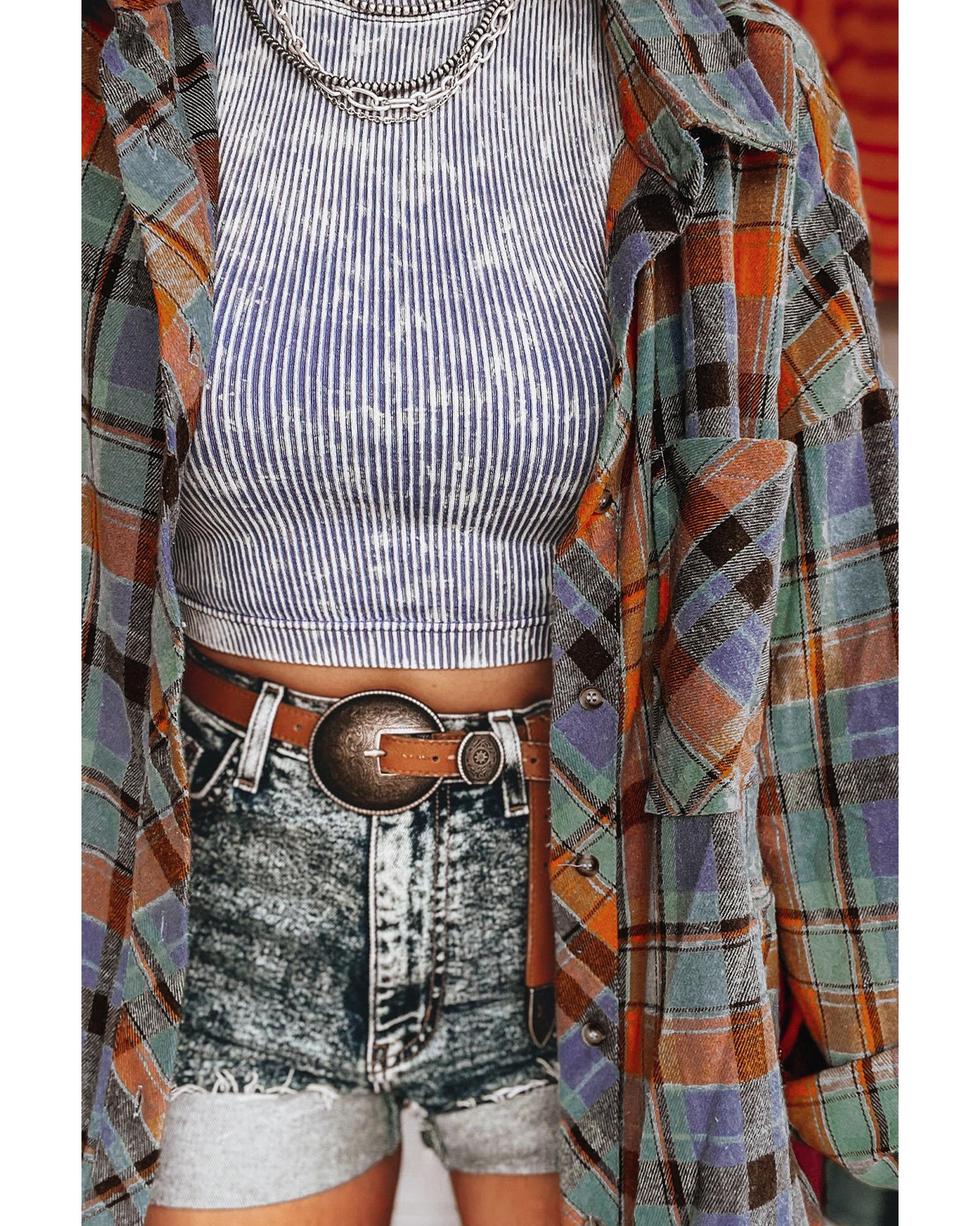 V539-AZEXDC2555262-P1422-L-202508272135-00 Orange Plaid Print Loose Vintage Shirt - L - Image 1
