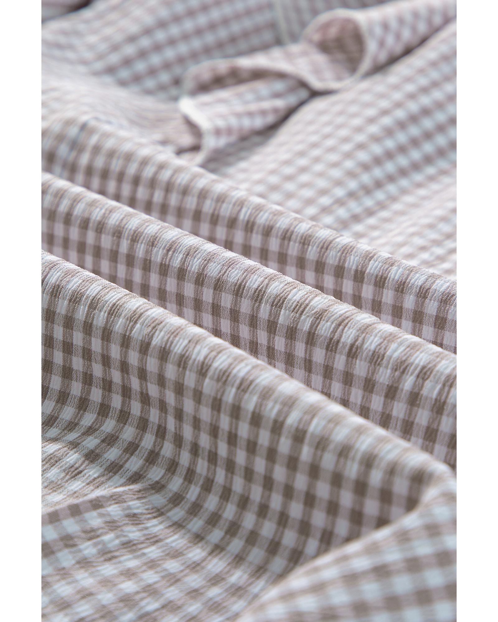 V539-AZEXDC2555363-P1720-XL-202508291900-03 Brown Plaid Flounce Sleeve Notched Neck Ruffled Shirt - XL - Image 4