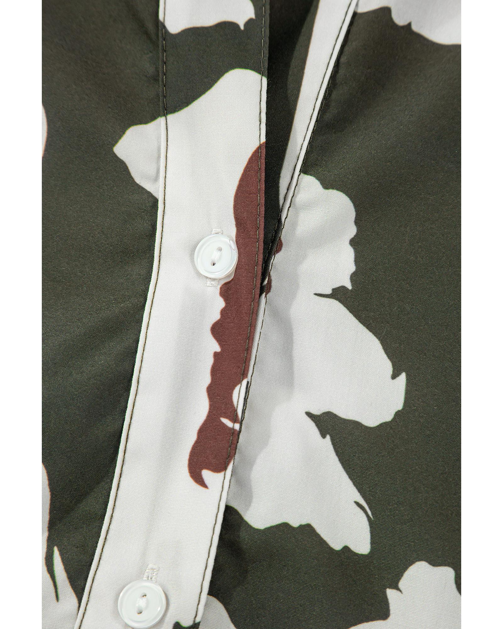 V539-AZEXDC2555790-P2909-S-202506131407-00 Four Leaf Clover Abstract Floral Print Puff Sleeve Half Button Blouse - S - Image 1