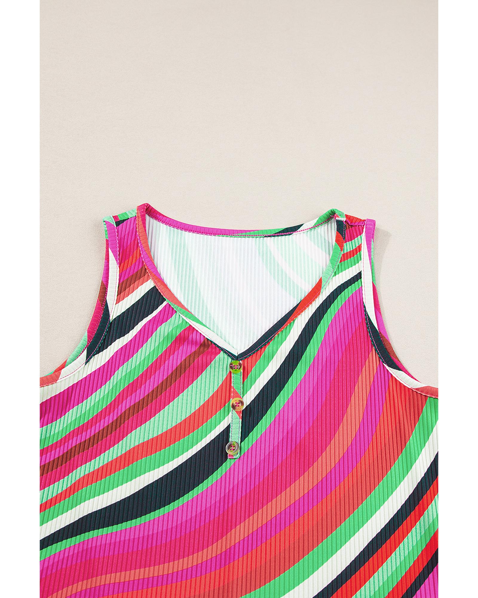 V539-AZEXDC25611785-P822-S-202506131716-00 Purple Wavy Striped Buttoned V Neck Tank Top - S - Image 1