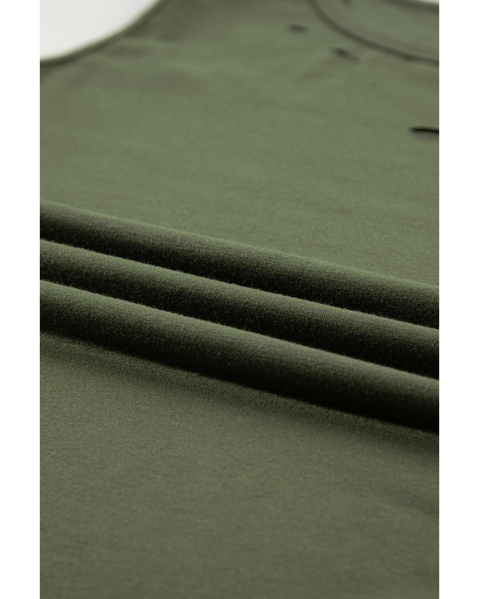 V539-AZEXDC25611786-P609-L-202508280050-03 Jungle Green Solid Color Distressed Holes Crew Neck Tank Top - L - Image 4