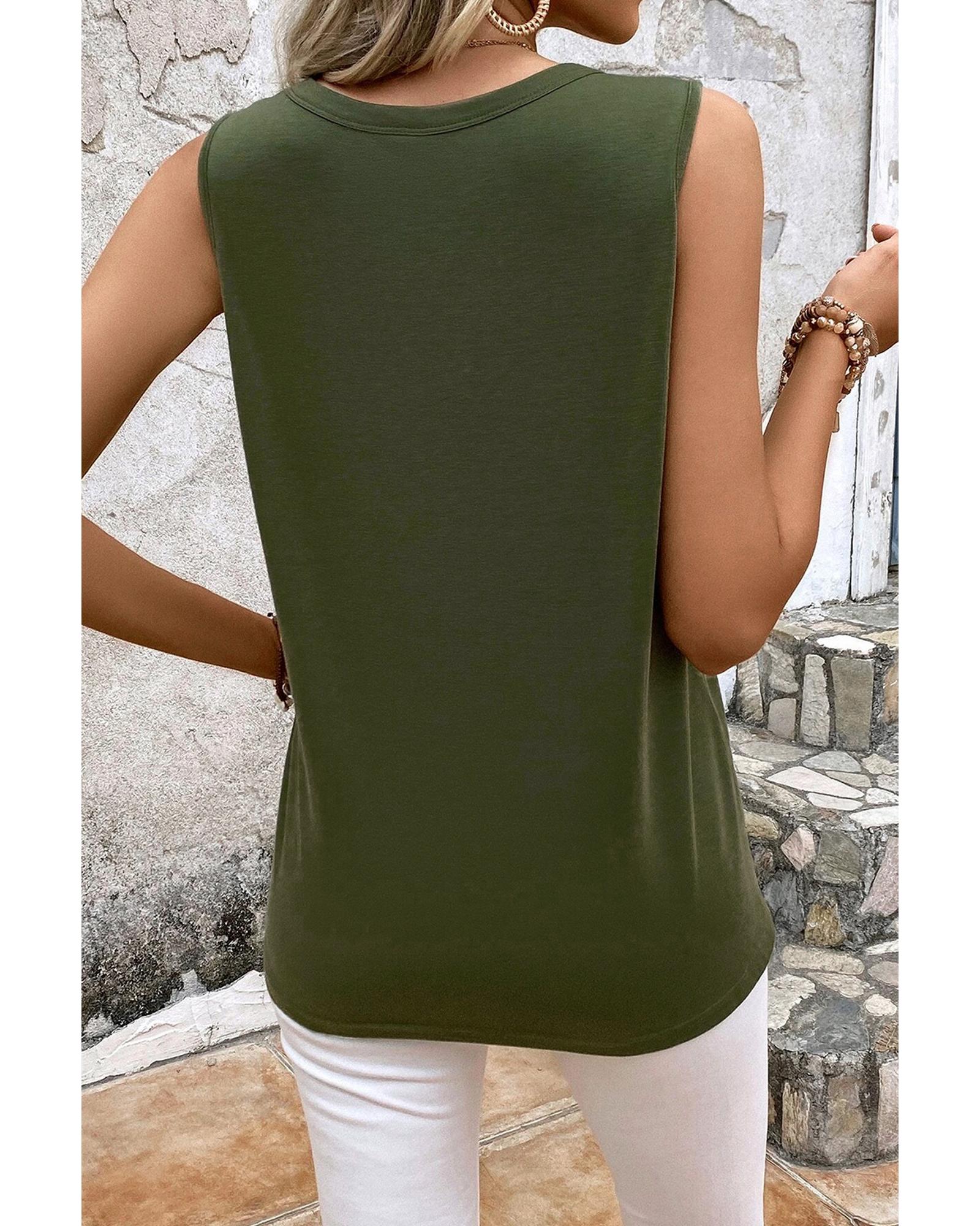V539-AZEXDC25611786-P609-L-202508280050-04 Jungle Green Solid Color Distressed Holes Crew Neck Tank Top - L - Image 5