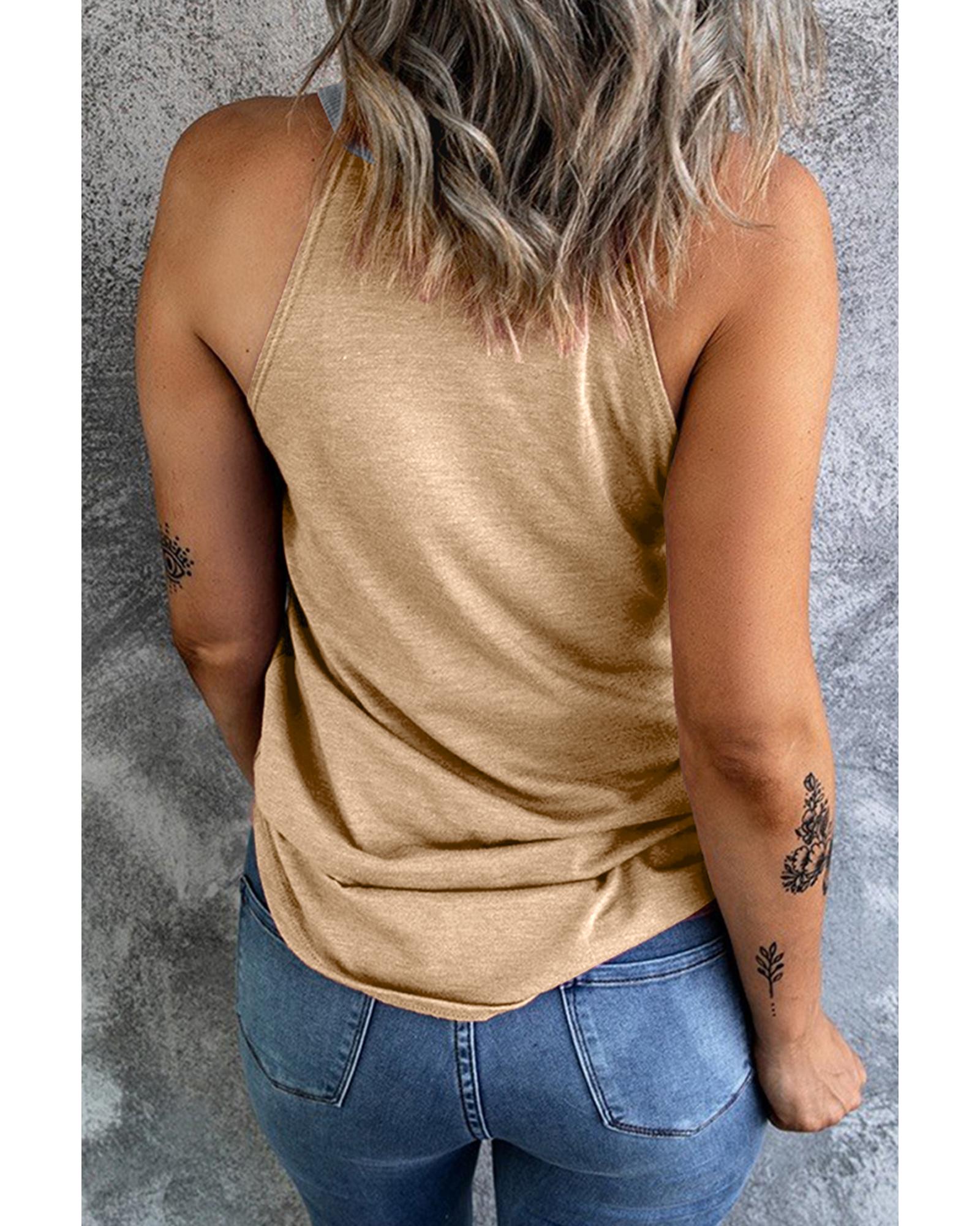 V539-AZEXDC25612106-P4016-L-202508280915-00 Light French Beige Geometric Color Block Sleeveless Top - L - Image 1