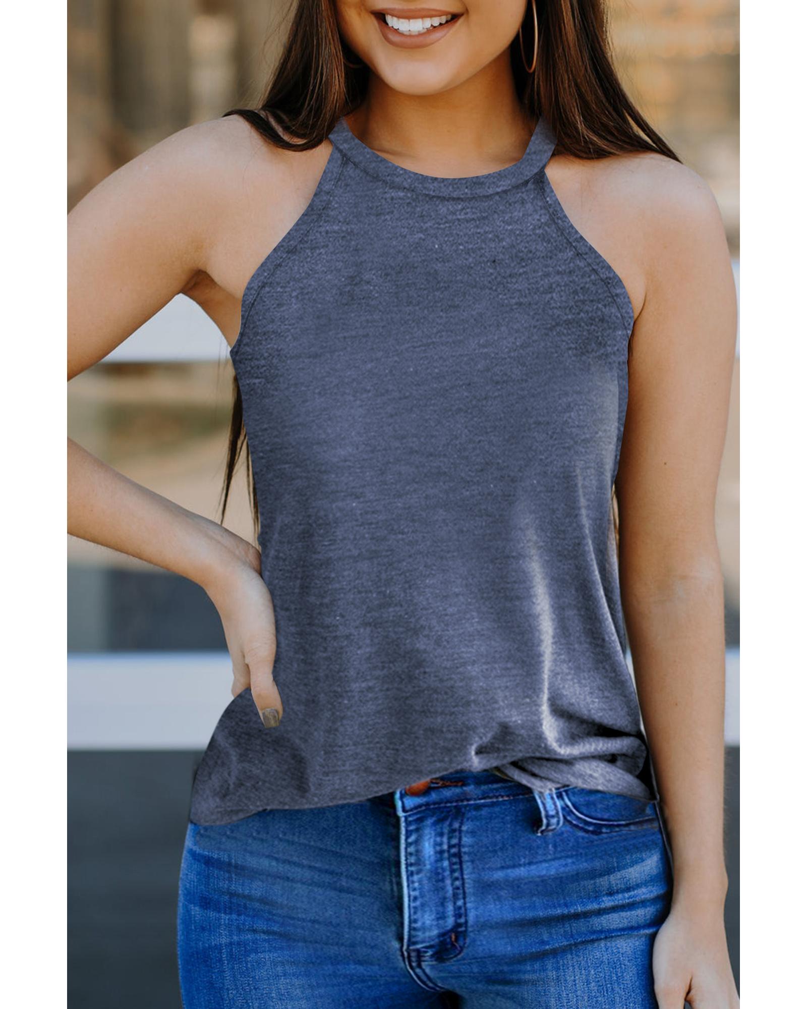 V539-AZEXDC2564998-5-2XL-202508300405-05 Azura Exchange Blue Solid Color Crew Neck Tank Top - 2XL - Image 6