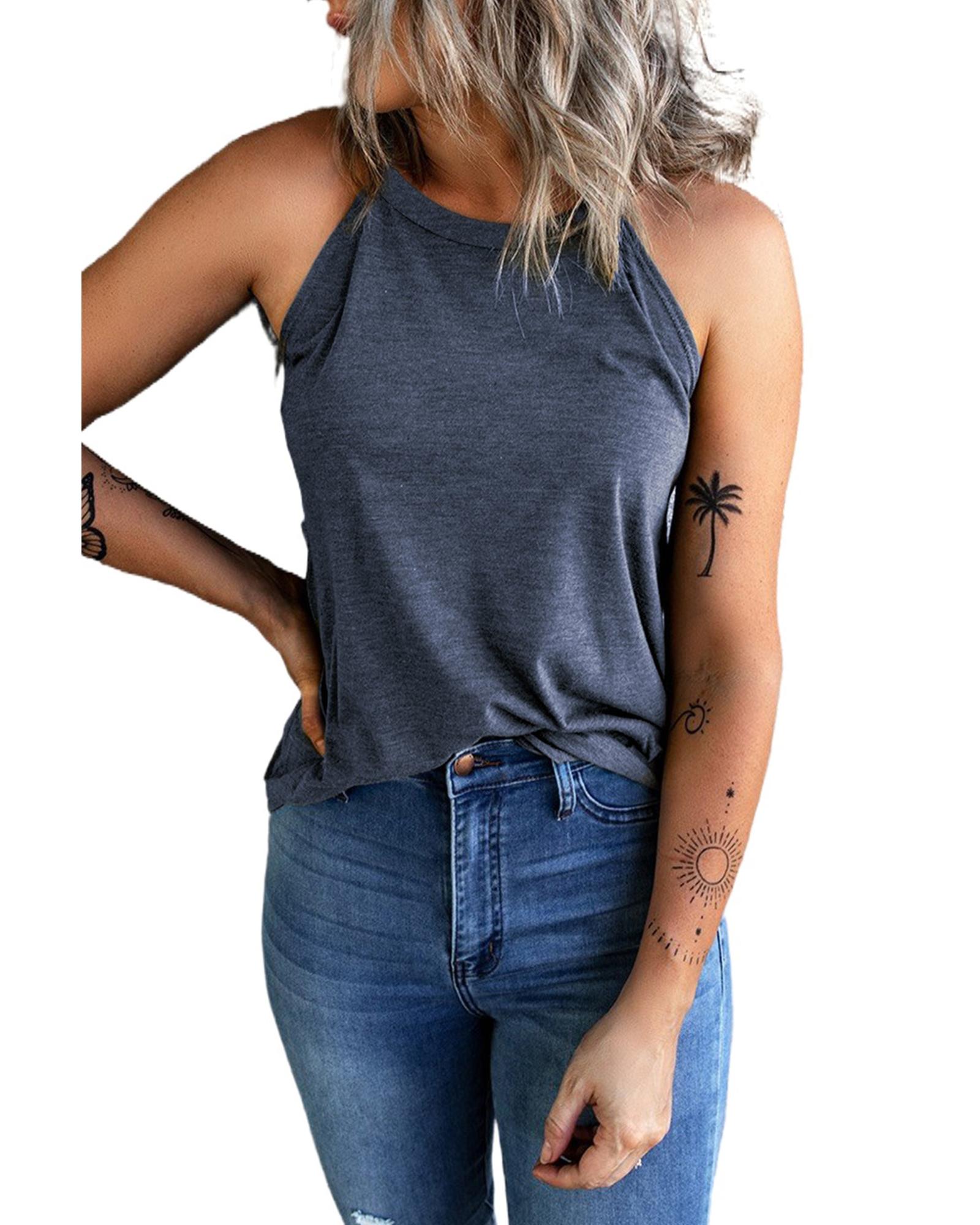 V539-AZEXDC2564998-5-2XL-202508300405-07 Azura Exchange Blue Solid Color Crew Neck Tank Top - 2XL - Image 8