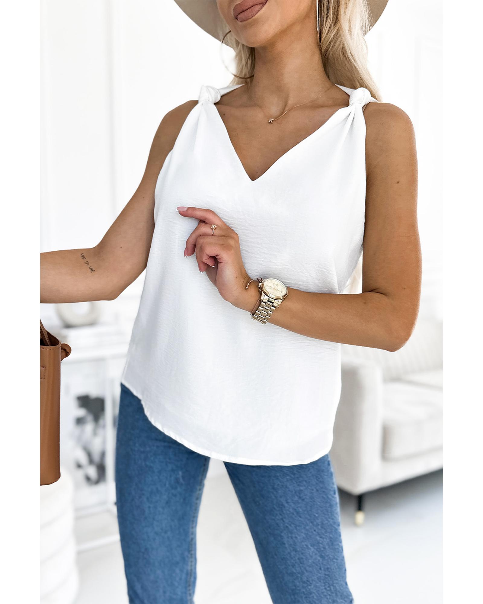 V539-AZEXDC2567750-1-L-202508290015-00 White V Neck Knotted Shoulder Vest - L - Image 1