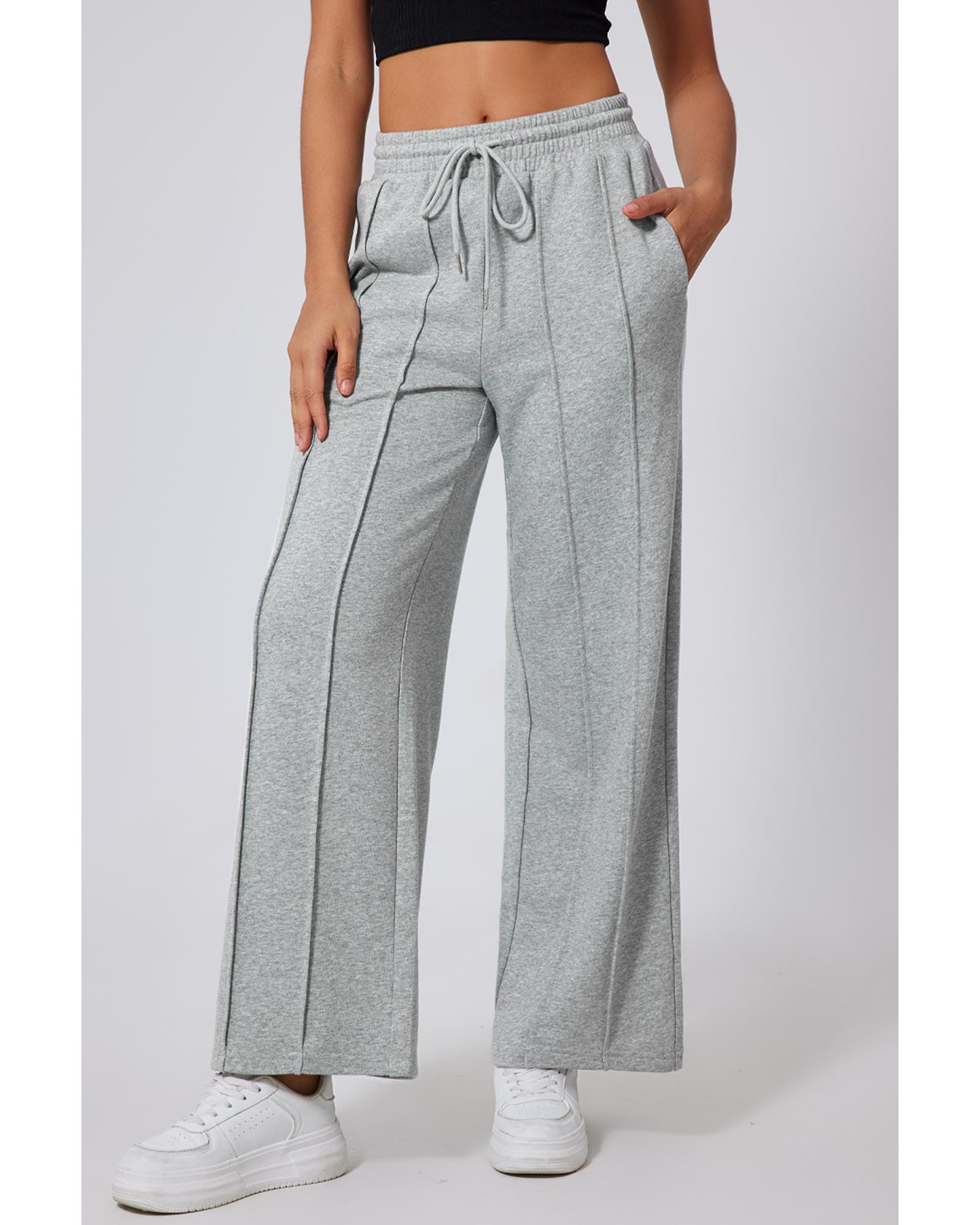 V539-AZEXDC265588-P11-M-202508300450-00 Gray Seamed Drawstring High Waist Wide Leg Sweatpants - M - Image 1