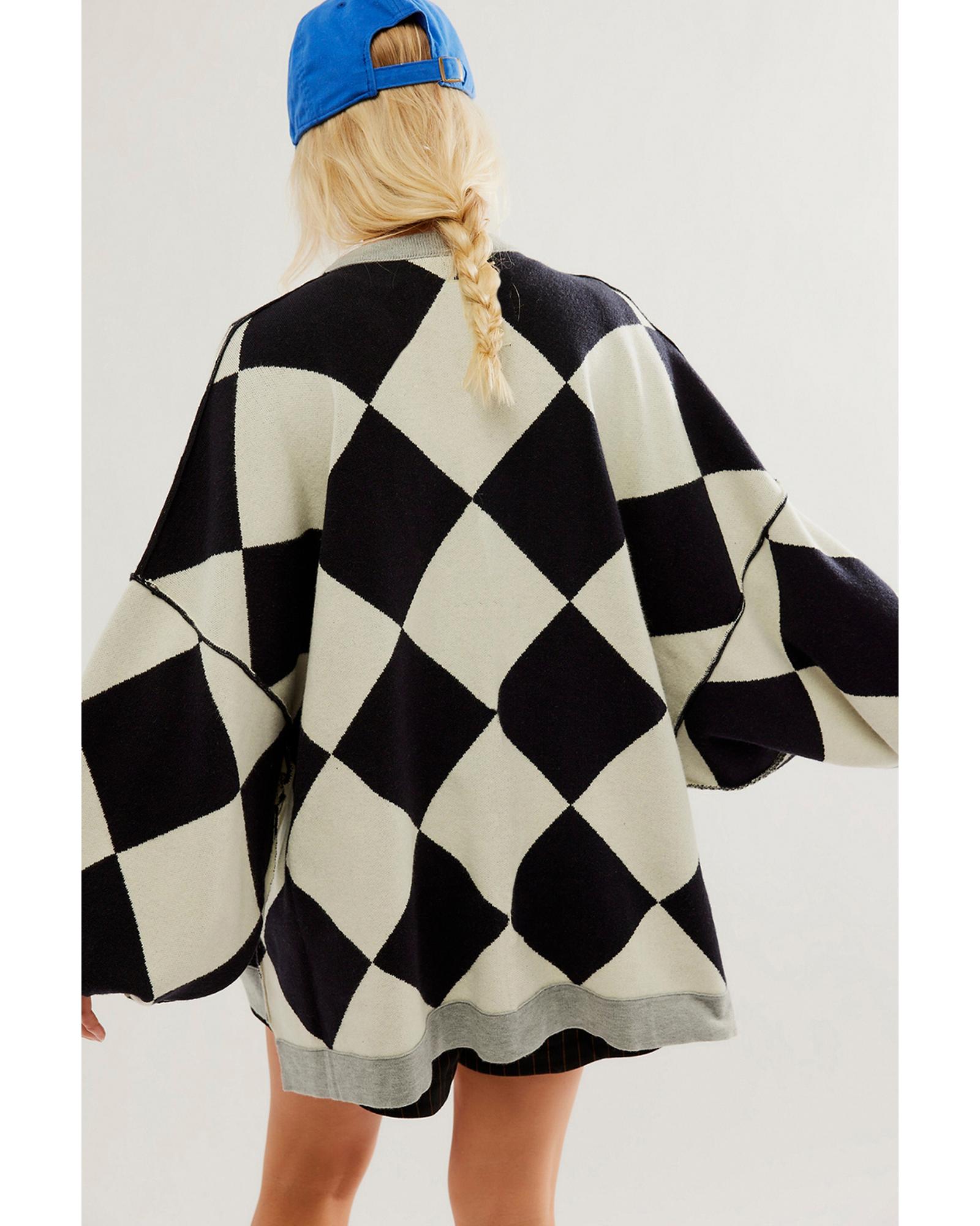 V539-AZEXDC2711645-P222-2XL-202508300310-02 Black Colorblock Drop Shoulder Buttoned Loose Cardigan - 2XL - Image 3