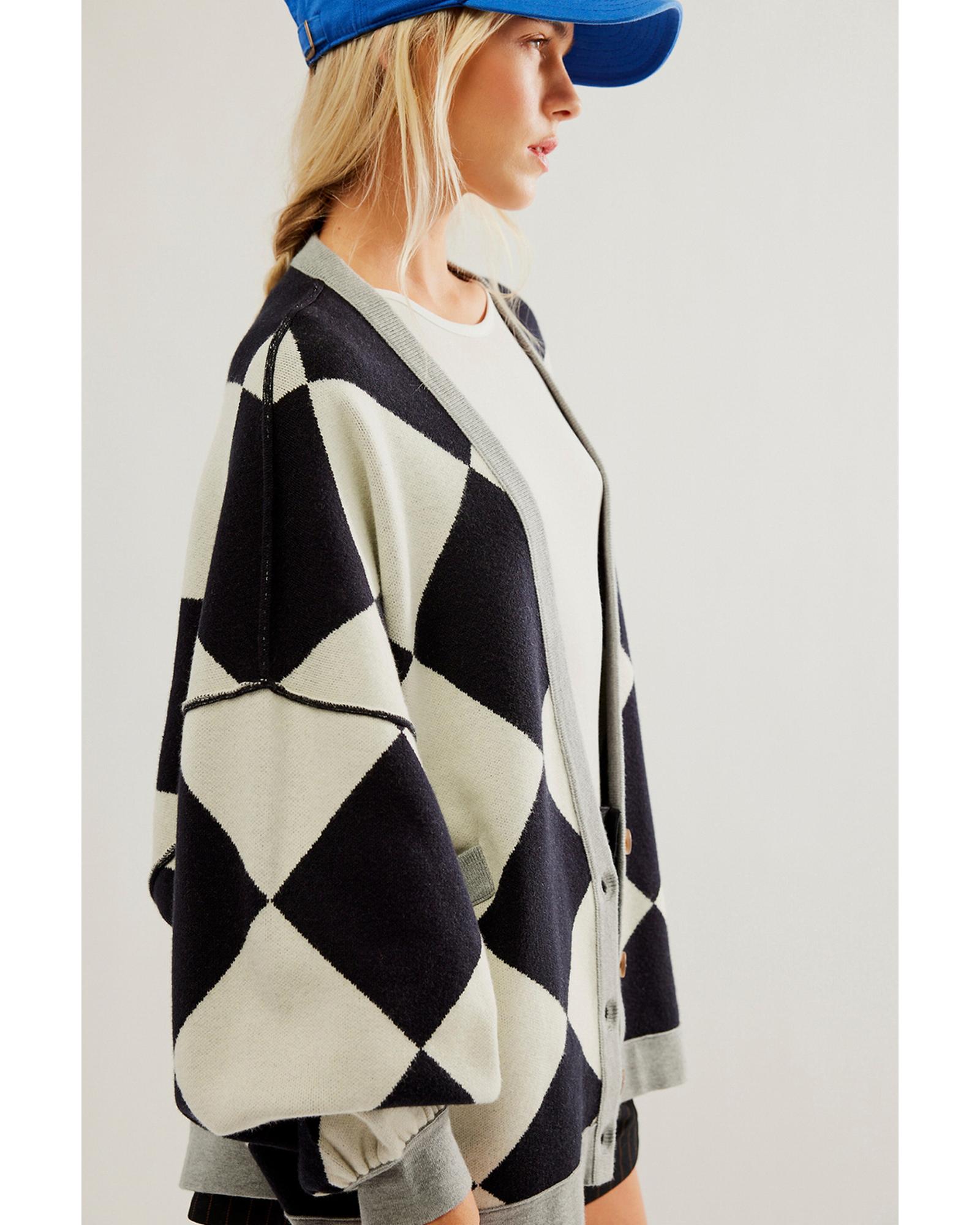 V539-AZEXDC2711645-P222-M-202508300625-01 Black Colorblock Drop Shoulder Buttoned Loose Cardigan - M - Image 2