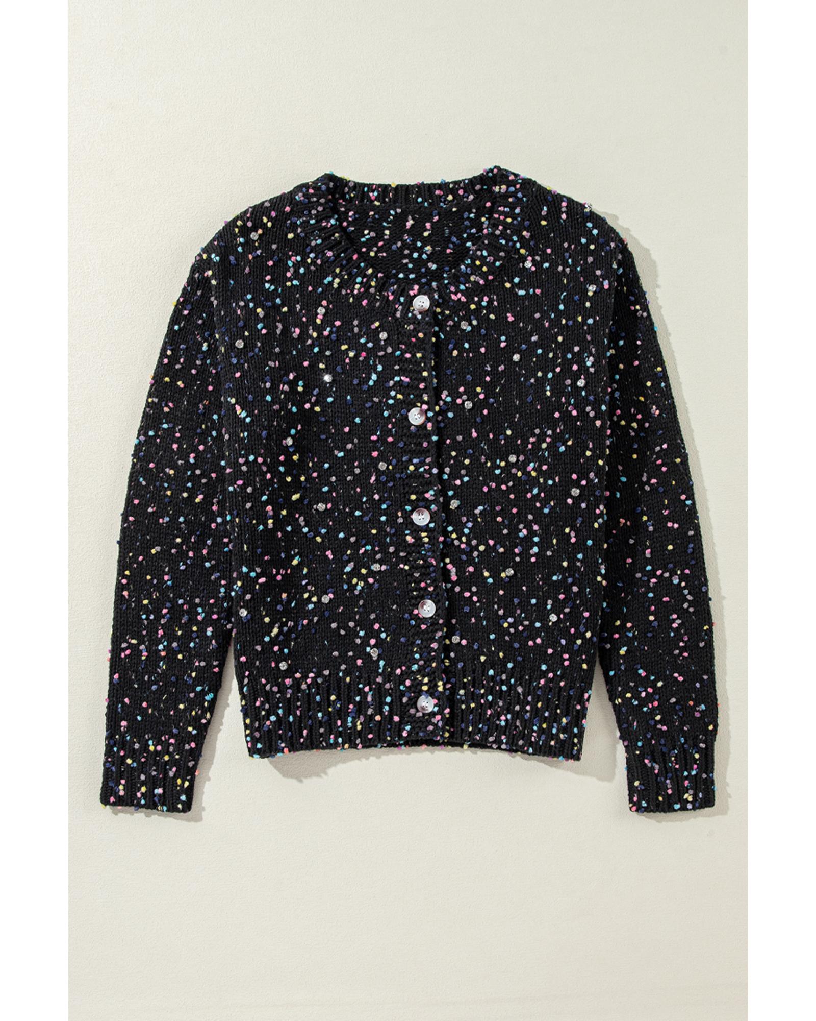 V539-AZEXDC2711711-P2-M-202508281745-03 Black Rhinestone Decor Multicolor Confetti Sweater Cardigan - M - Image 4