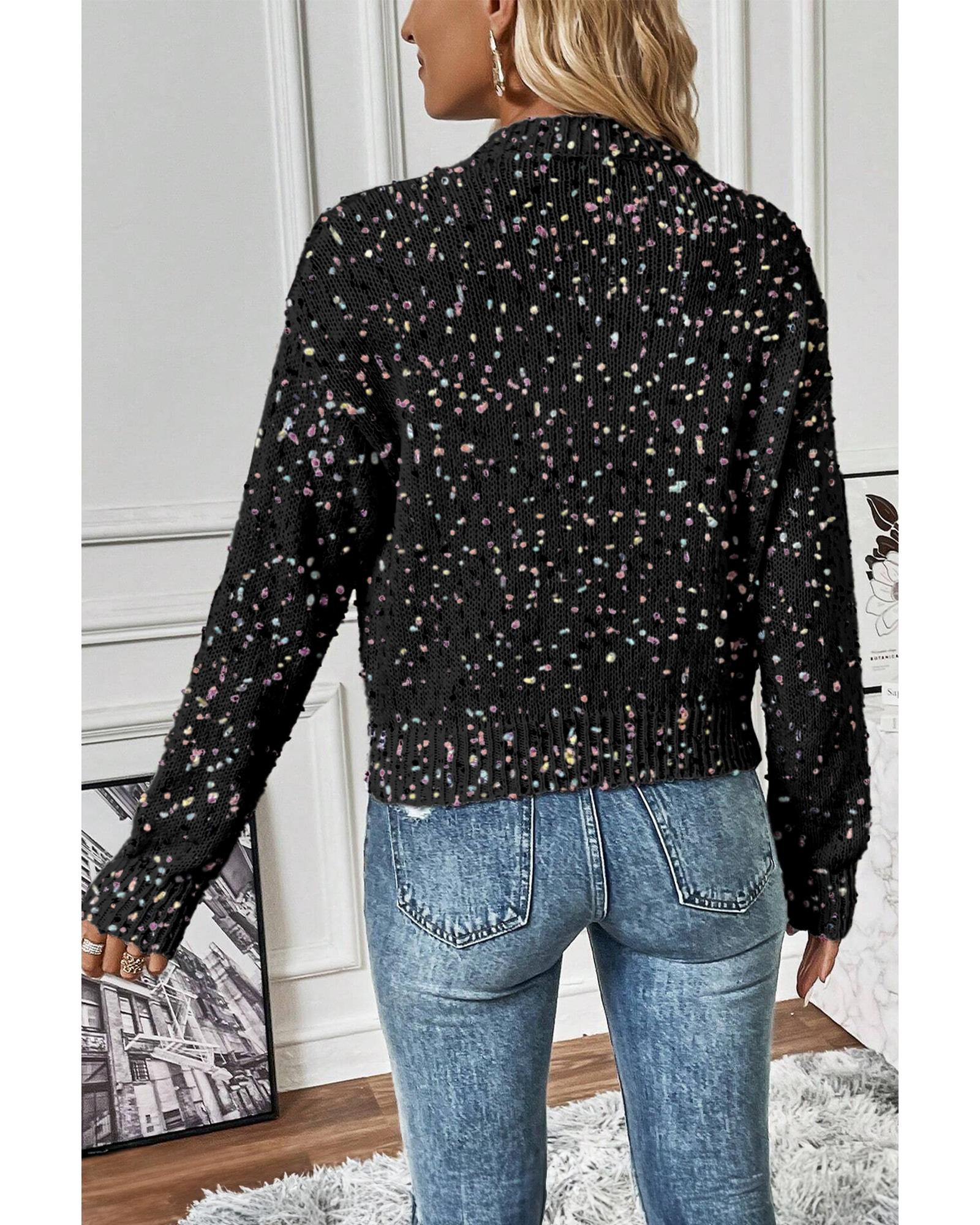 V539-AZEXDC2711711-P2-S-202506132027-05 Black Rhinestone Decor Multicolor Confetti Sweater Cardigan - S - Image 6
