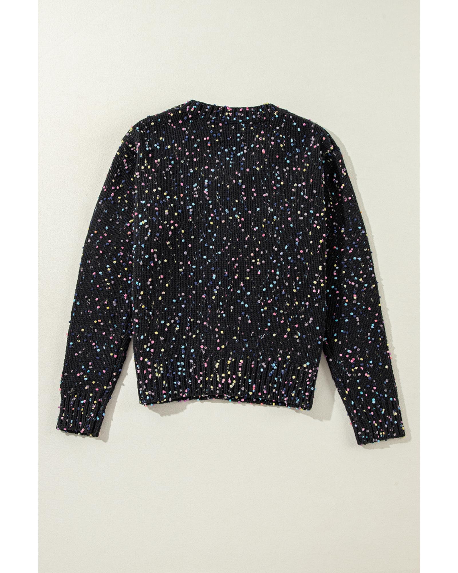 V539-AZEXDC2711711-P2-XL-202508282005-01 Black Rhinestone Decor Multicolor Confetti Sweater Cardigan - XL - Image 2