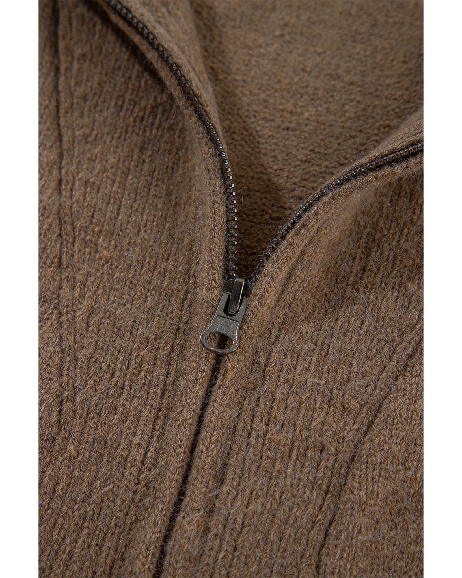 V539-AZEXDC2711750-P1720-L-202508281350-07 Brown Western Printed Ribbed Trim Collared Zip up Cardigan - L - Image 8