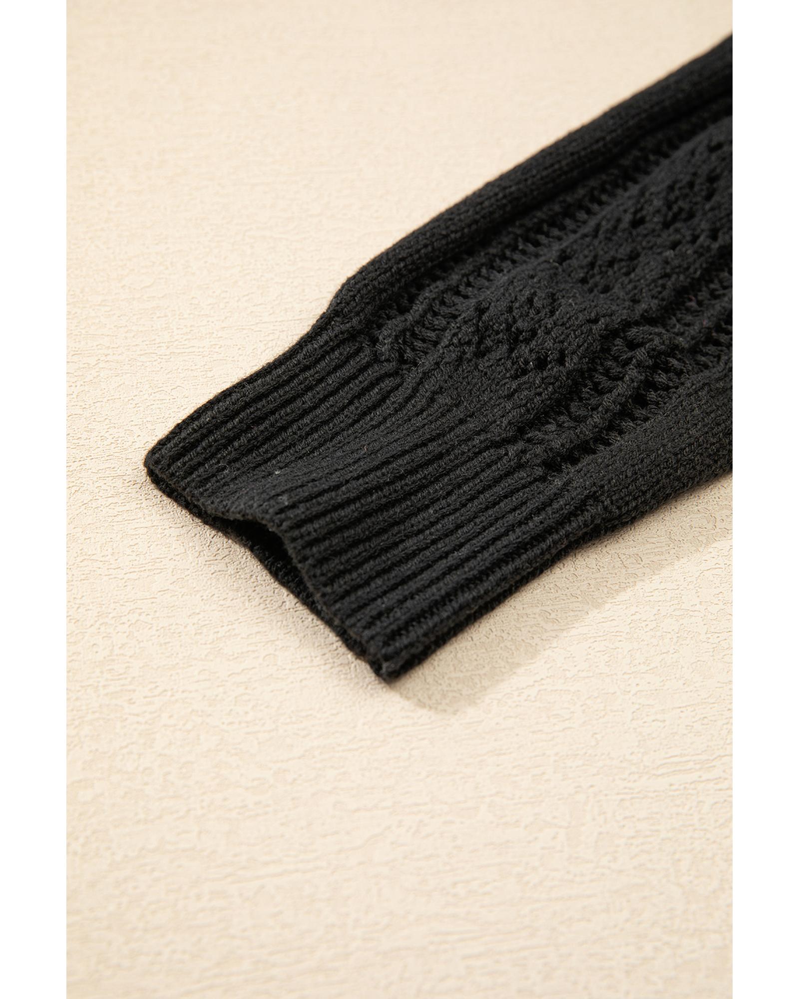 V539-AZEXDC2711785-P2-2XL-202508281455-01 Black Open Knit Drop Shoulder Sweater Cardigan - 2XL - Image 2