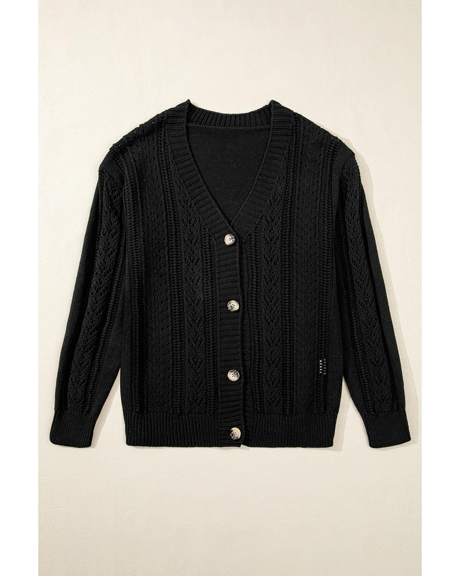 V539-AZEXDC2711785-P2-L-202508281655-02 Black Open Knit Drop Shoulder Sweater Cardigan - L - Image 3