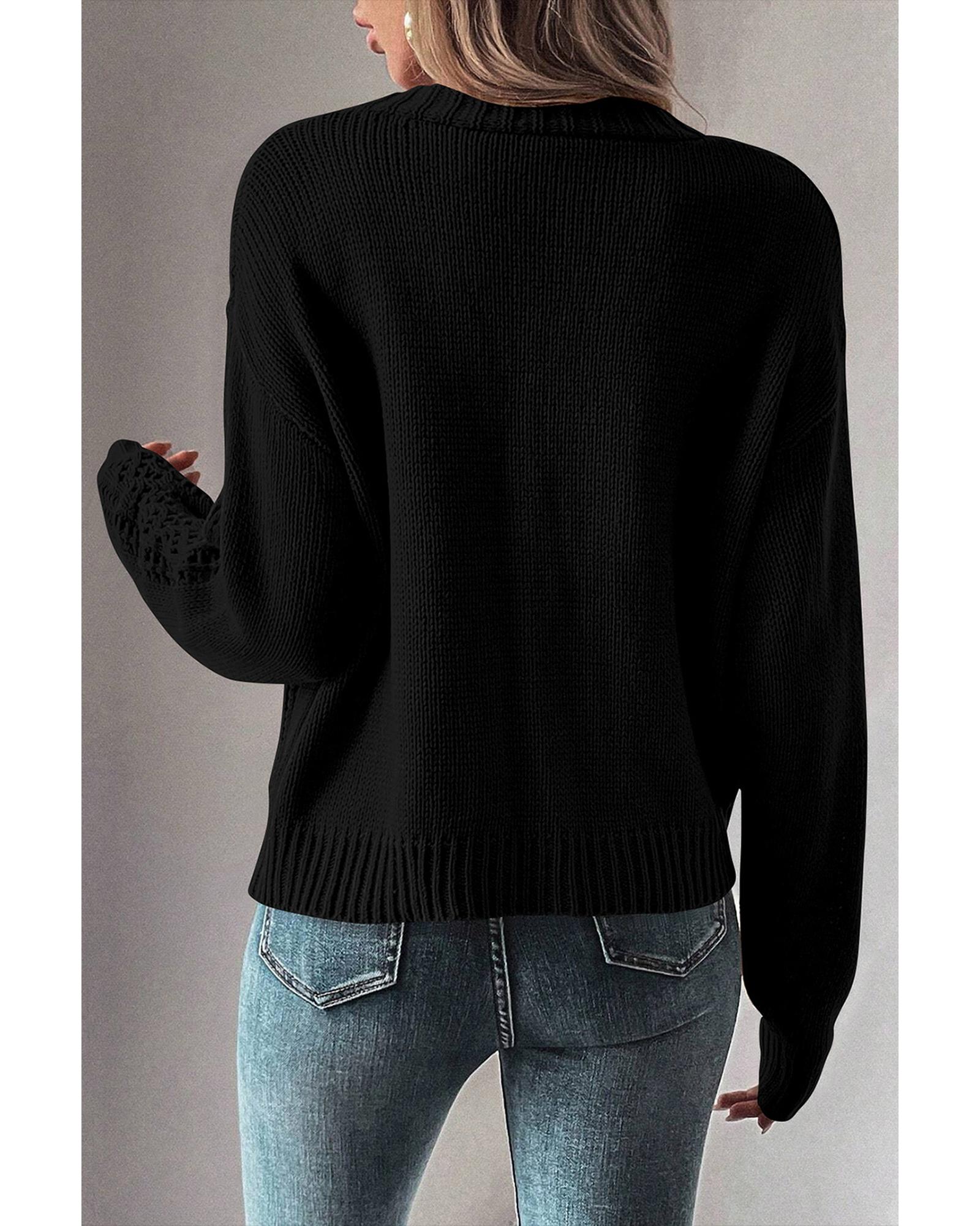 V539-AZEXDC2711785-P2-L-202508281655-03 Black Open Knit Drop Shoulder Sweater Cardigan - L - Image 4