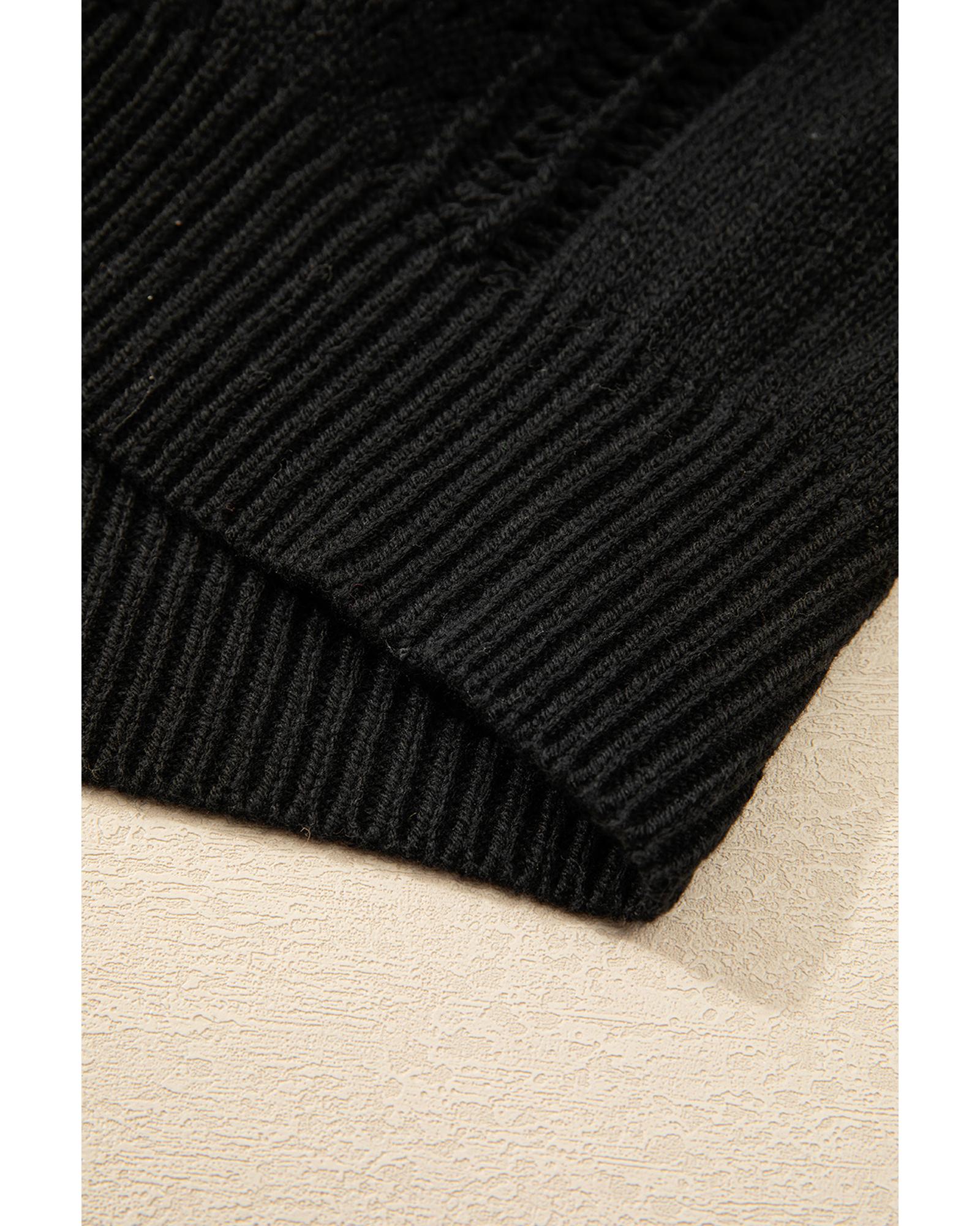 V539-AZEXDC2711785-P2-L-202508281655-05 Black Open Knit Drop Shoulder Sweater Cardigan - L - Image 6