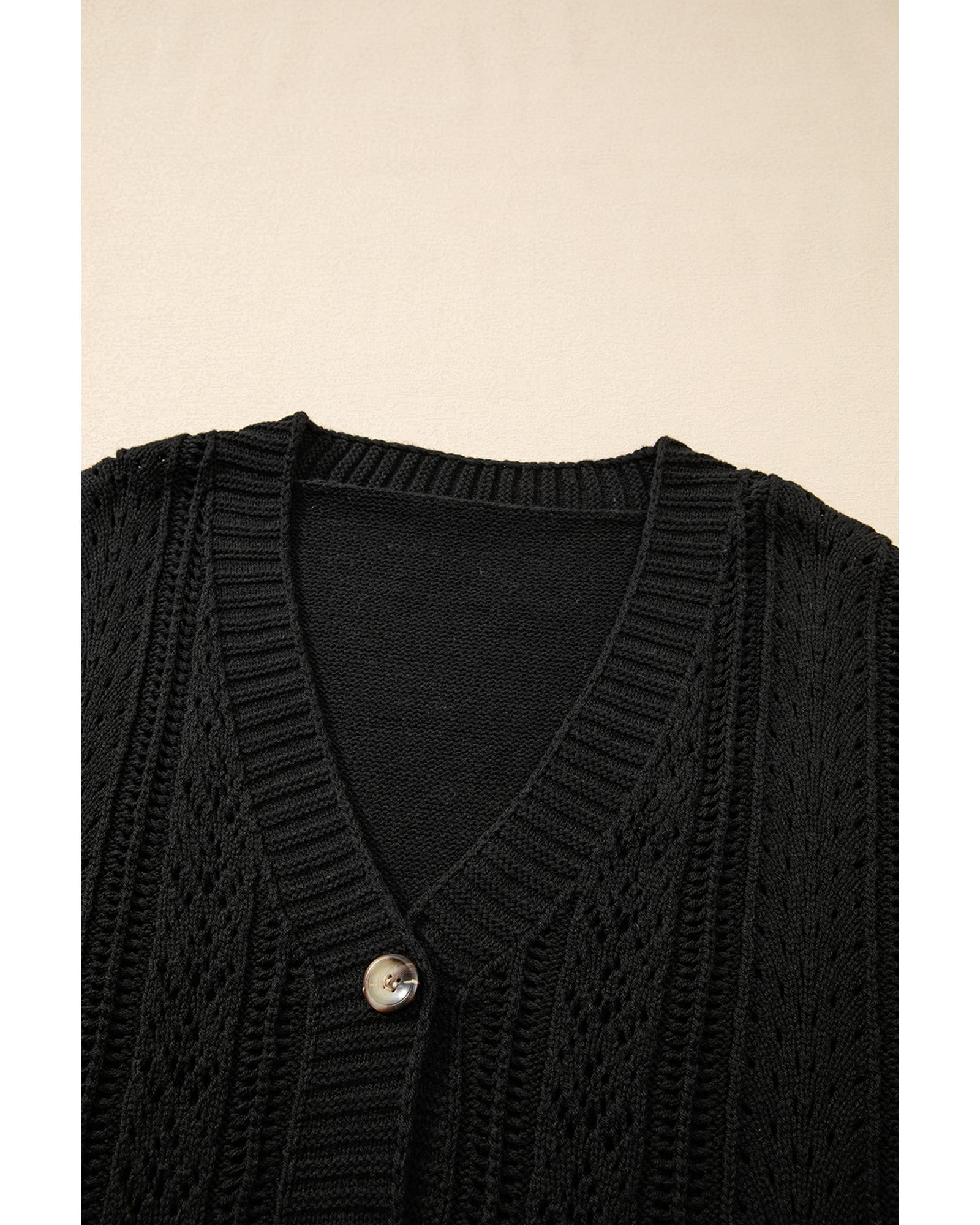 V539-AZEXDC2711785-P2-L-202508281655-07 Black Open Knit Drop Shoulder Sweater Cardigan - L - Image 8