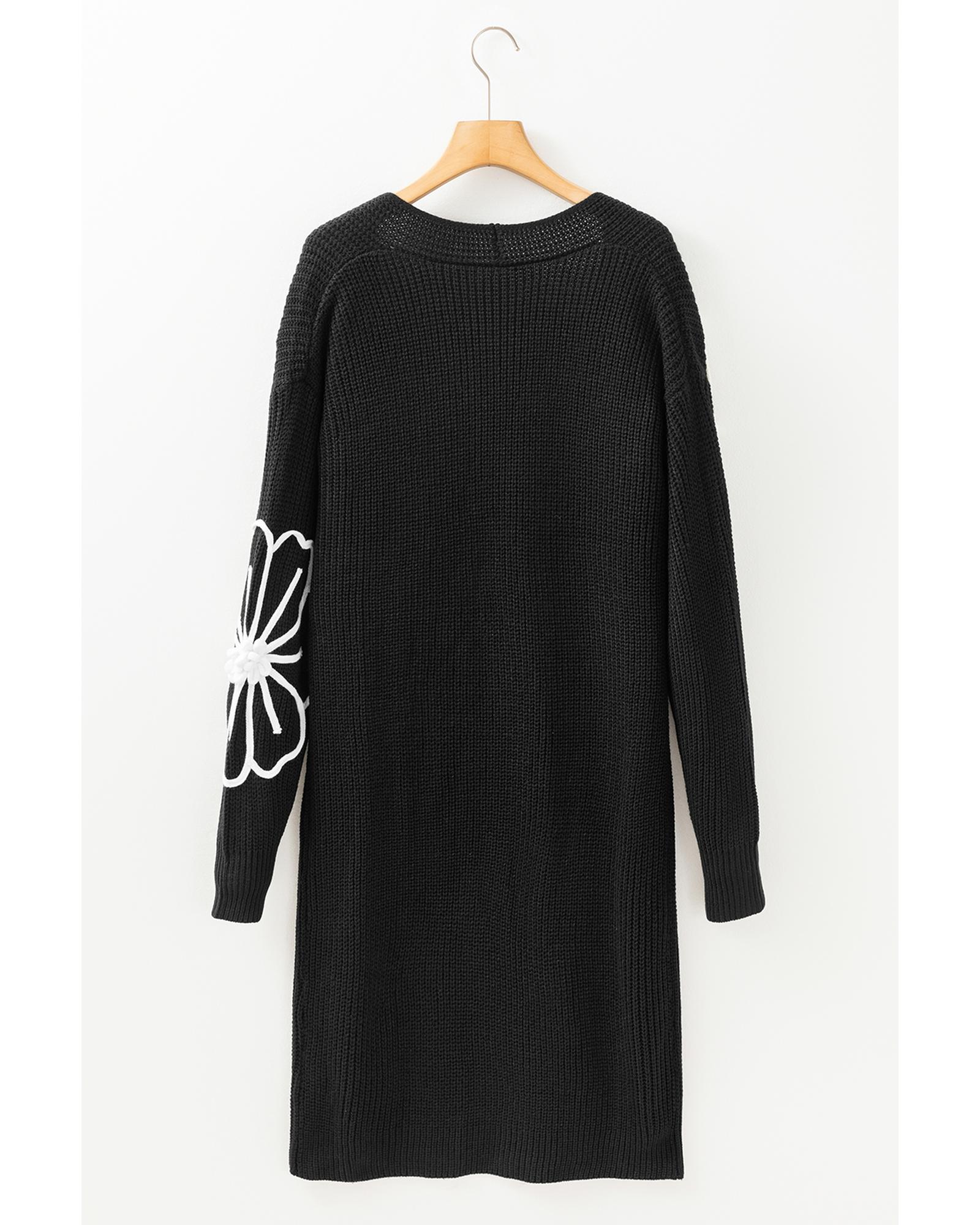 V539-AZEXDC2711808-P2-S-202506132145-01 Black Flower Embroidered Drop Shoulder Open Front Duster Cardigan - S - Image 2