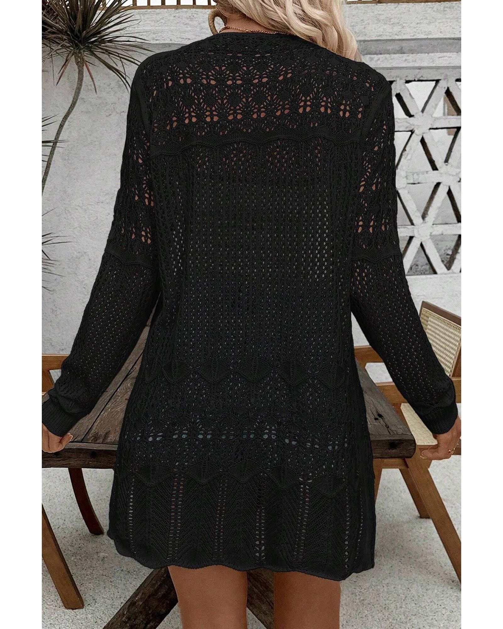 V539-AZEXDC2711893-P2-XL-202508291245-03 Black Crochet Hollow Out Open Front Cardigan - XL - Image 4