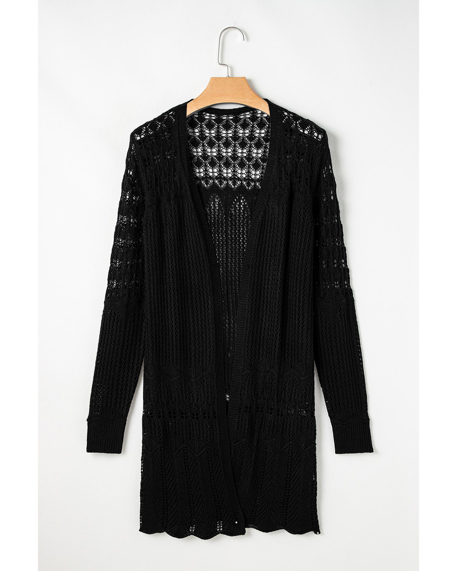V539-AZEXDC2711893-P2-XL-202508291245-06 Black Crochet Hollow Out Open Front Cardigan - XL - Image 7