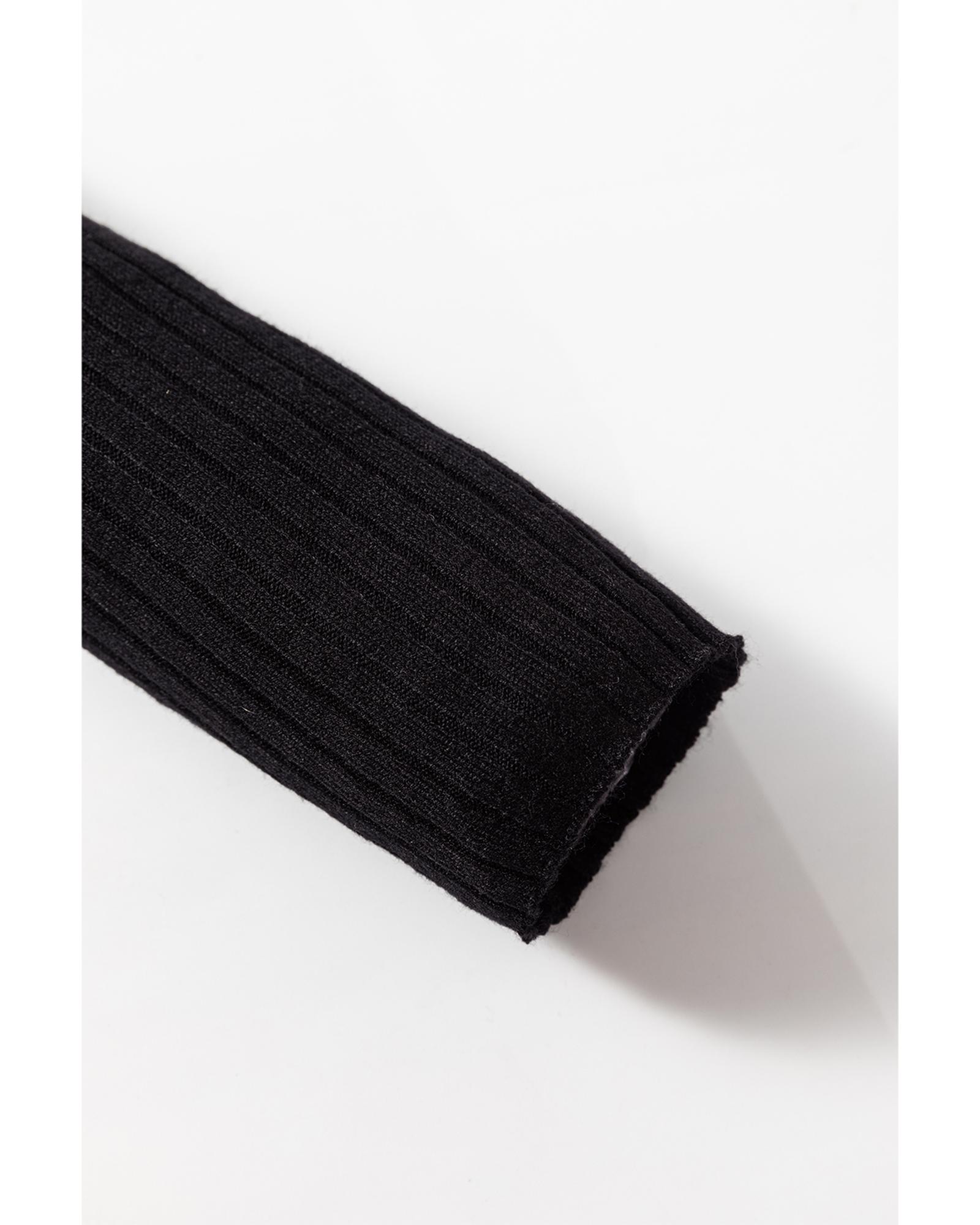 V539-AZEXDC2711903-P2-M-202508300400-03 Black Ribbed Knit Collared Slim Fit Sweater Cardigan - M - Image 4