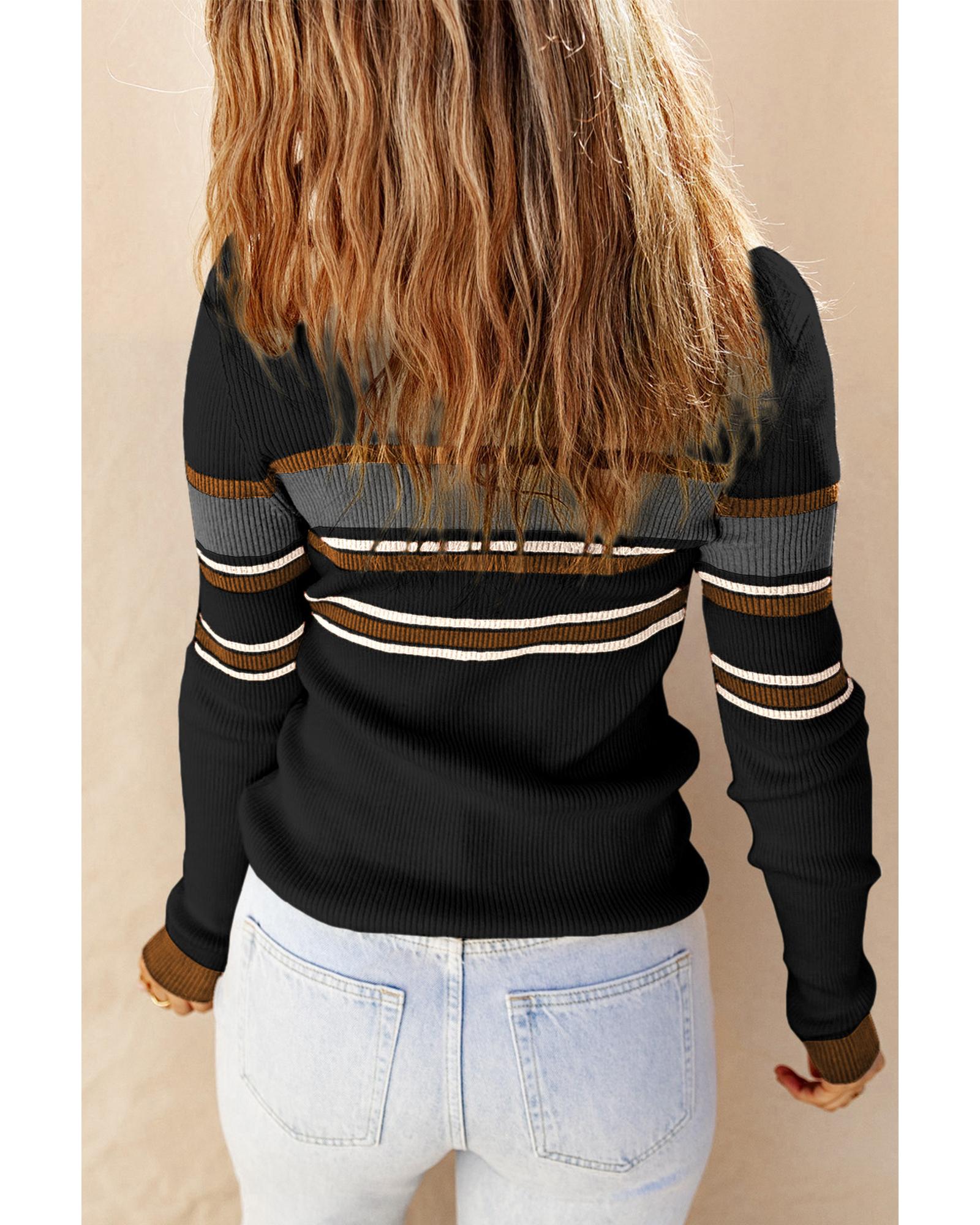 V539-AZEXDC2722953-2-2XL-202508281200-02 Black Rib Knitted Stripe Detail Henley Sweater - 2XL - Image 3