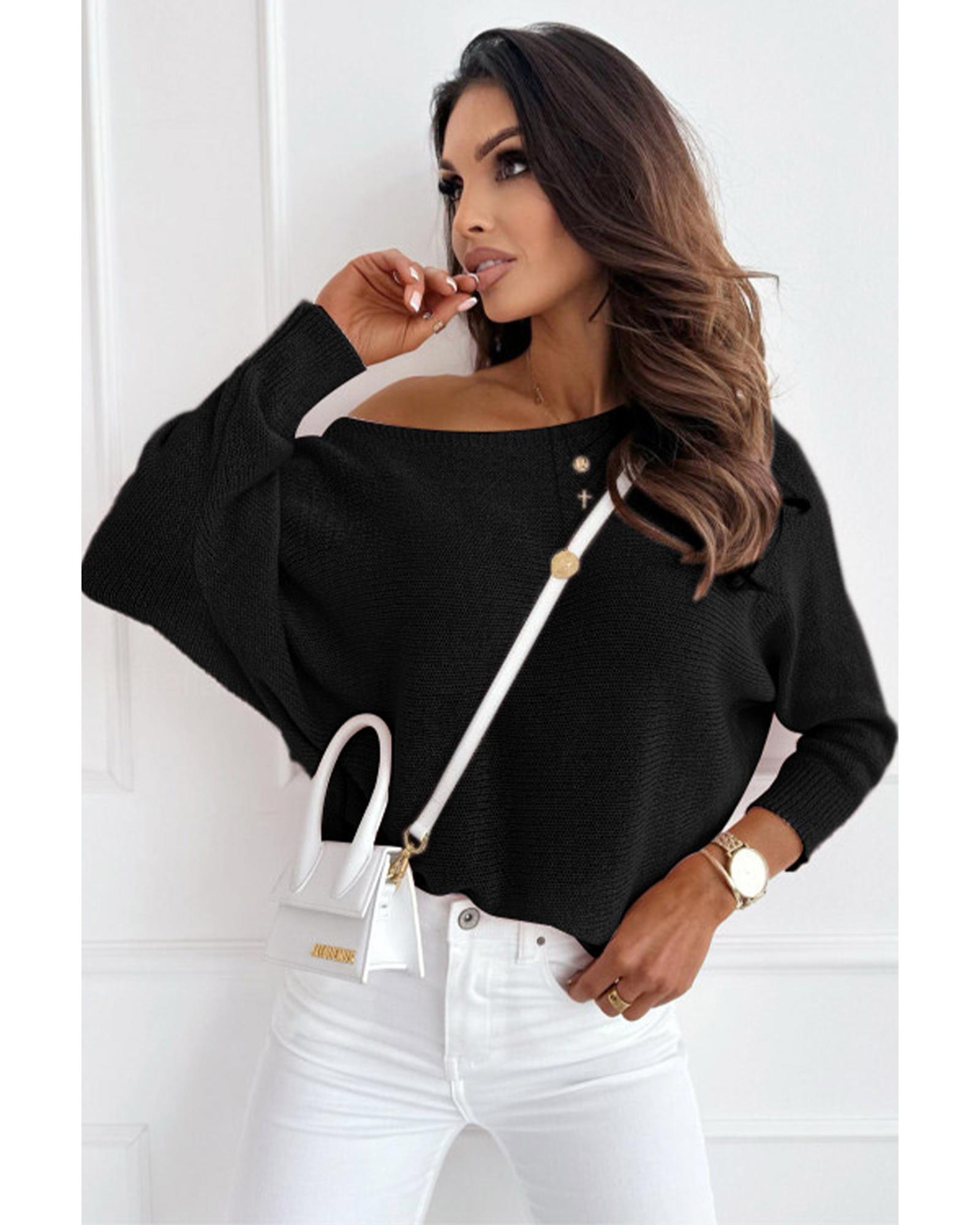V539-AZEXDC2723147-P2-L-202508292335-01 Black Ribbon Bow Knot Dolman Sleeve Sweater - L - Image 2