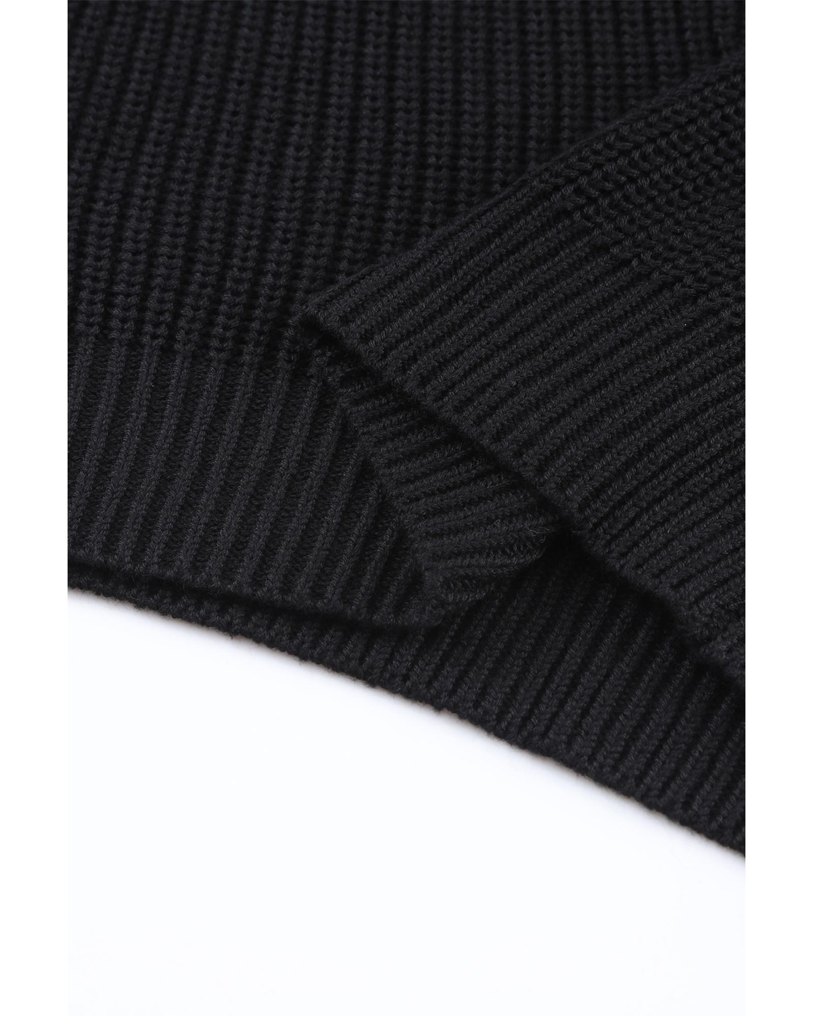 V539-AZEXDC2723165-2-L-202508291305-01 Black Ribbed Knit V Neck Sweater - L - Image 2